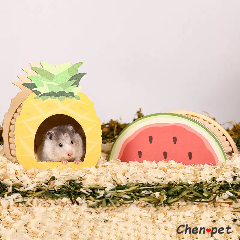 New Designs Cute Small Pet Sleeping House Fruit Shape Hamster Shelter Wooden House Golden Hamster Accessories Rat Toy