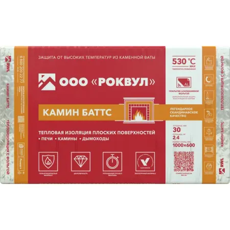 Утеплитель Rockwool Камин Баттс 30 мм 4 шт 600x1000 мм 2.4 м²