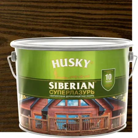 Лазури для дерева  Лемана ПРО Лазурь для дерева Husky Siberian «Суперлазурь» полуглянцевая палисандр 9 л