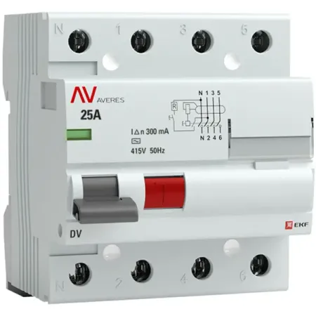 УЗО EKF Averes DV 4P 25 A 300 мА 10 кА AC