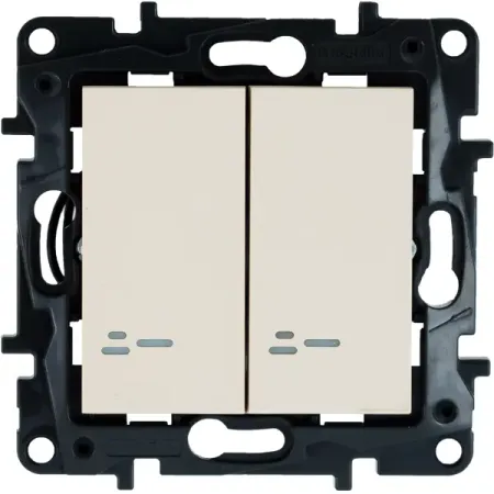 Выключатель двухклавишный с подсветкой/индикацией - Legrand Structura - 10А 250В безвинтовые зажимы - слоновая кость