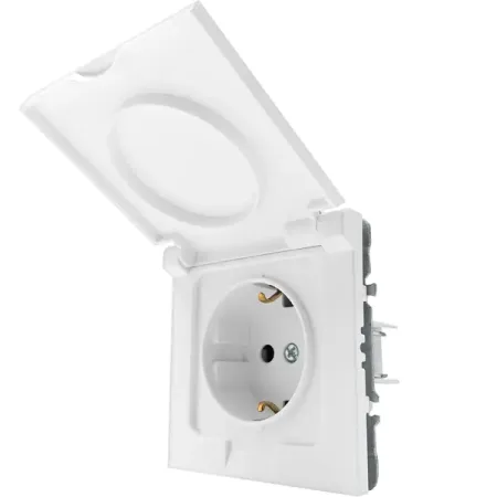 Розетка встраиваемая Mirkl Grace с заземлением с крышкой и шторками цвет белый