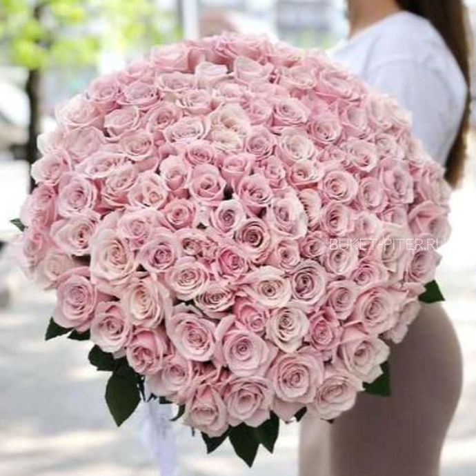 Розовые розы Букет Розовых Роз 70см в Атласной Ленте