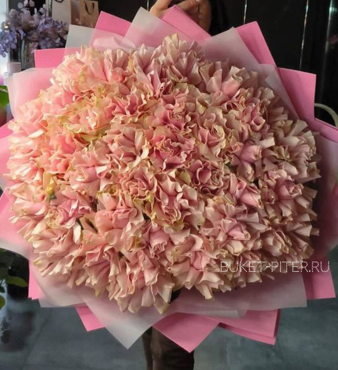 Розовые розы  Букет СПБ Букет из Розовых Французских Роз в Упаковке