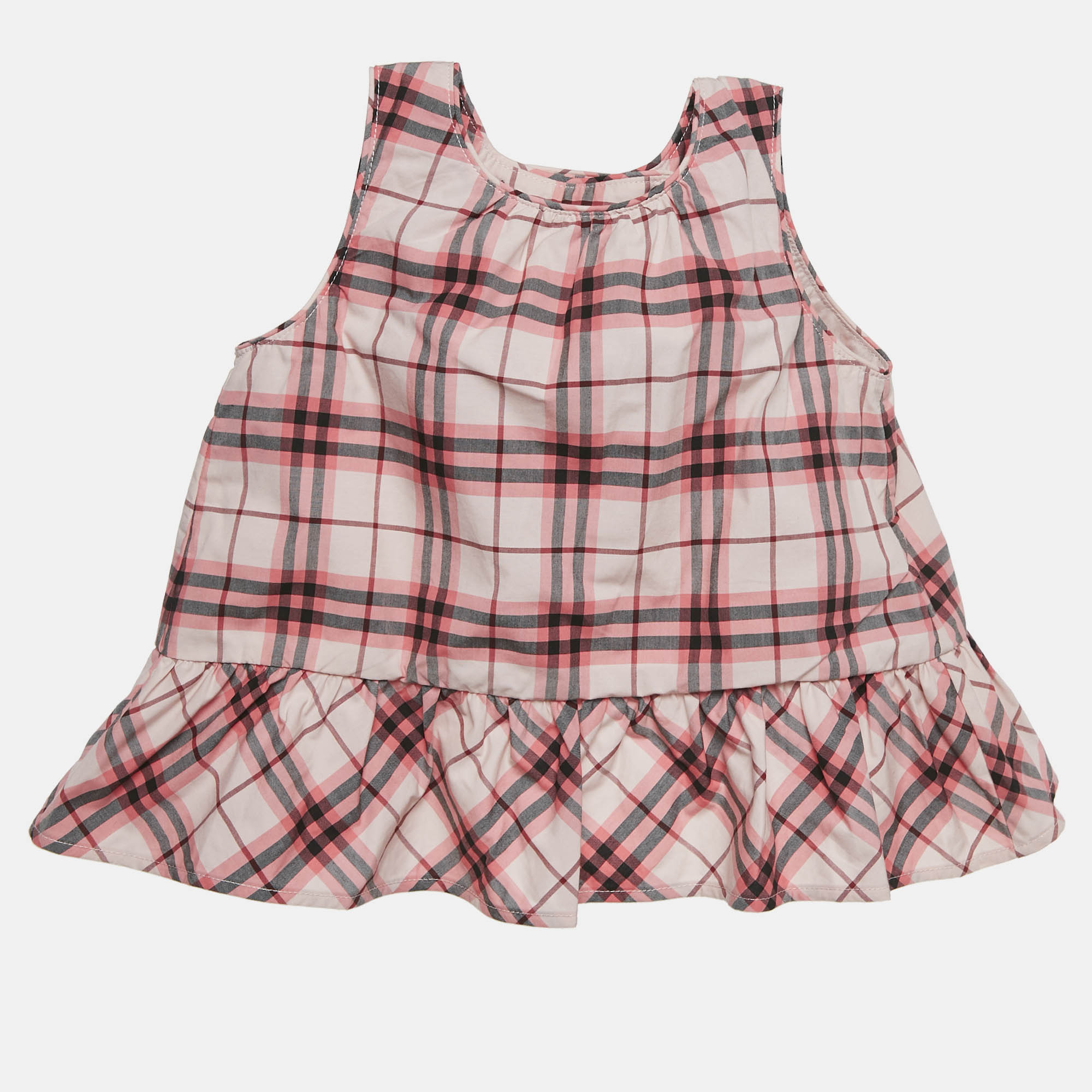 Burberry Children Bright Rose Pink Tartan Check Print Cotton Dress 12 M