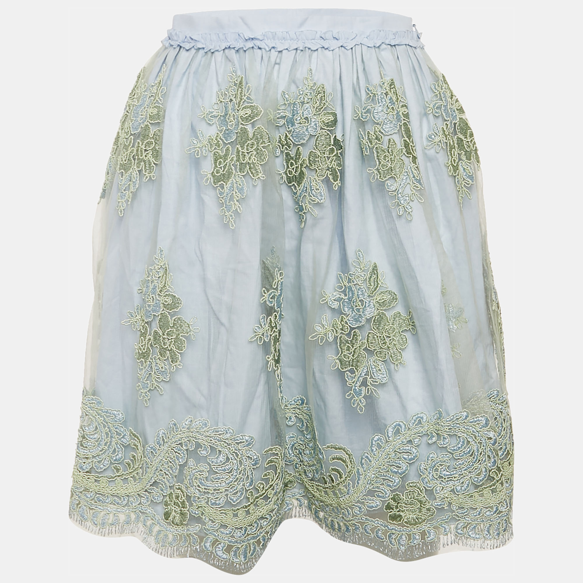 Ermanno Scervino Blue Embroidered Tulle Ruffled Skirt 10 Yrs