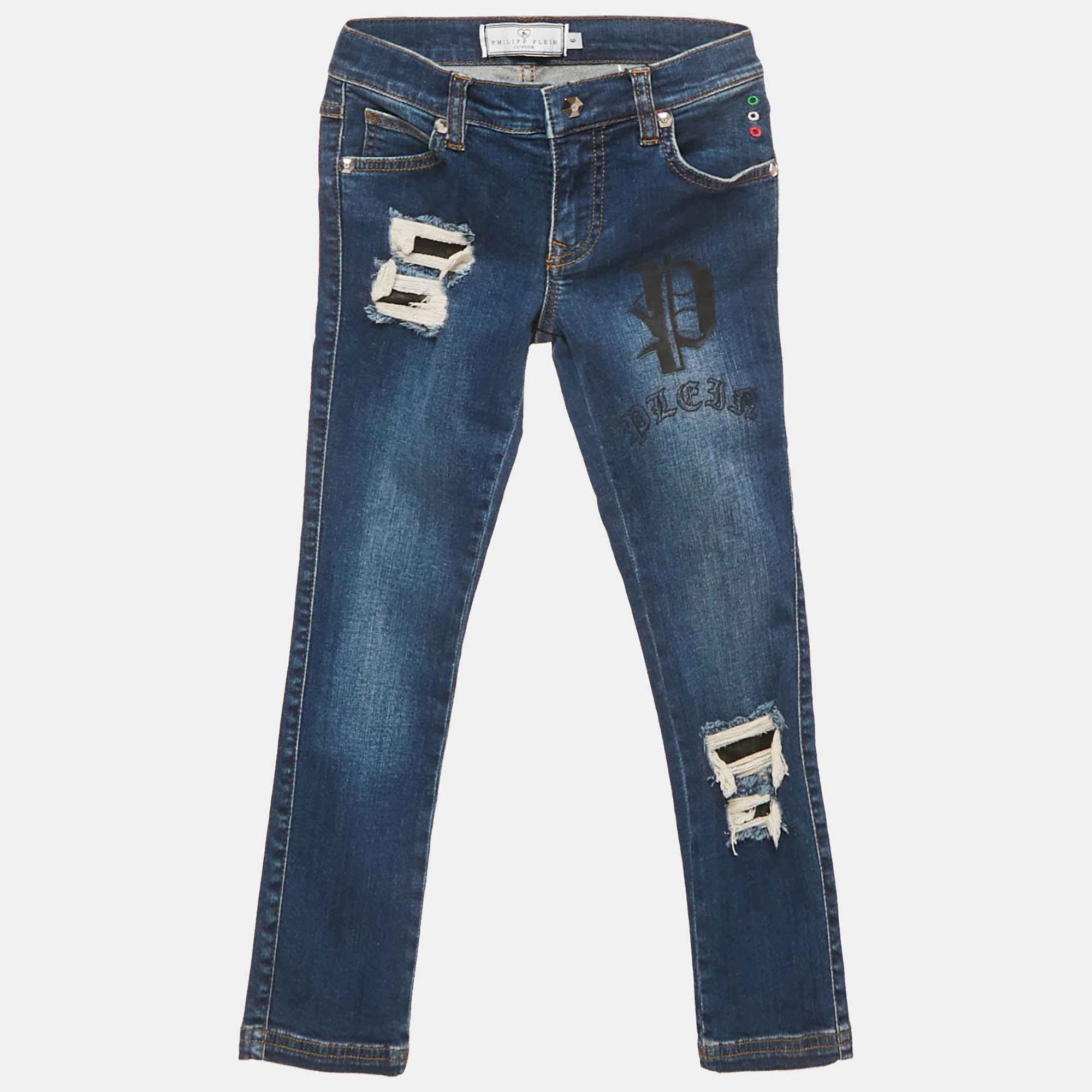 Philipp Plein Kids Blue Ripped Denim Jeans 6 Yrs Waist 22