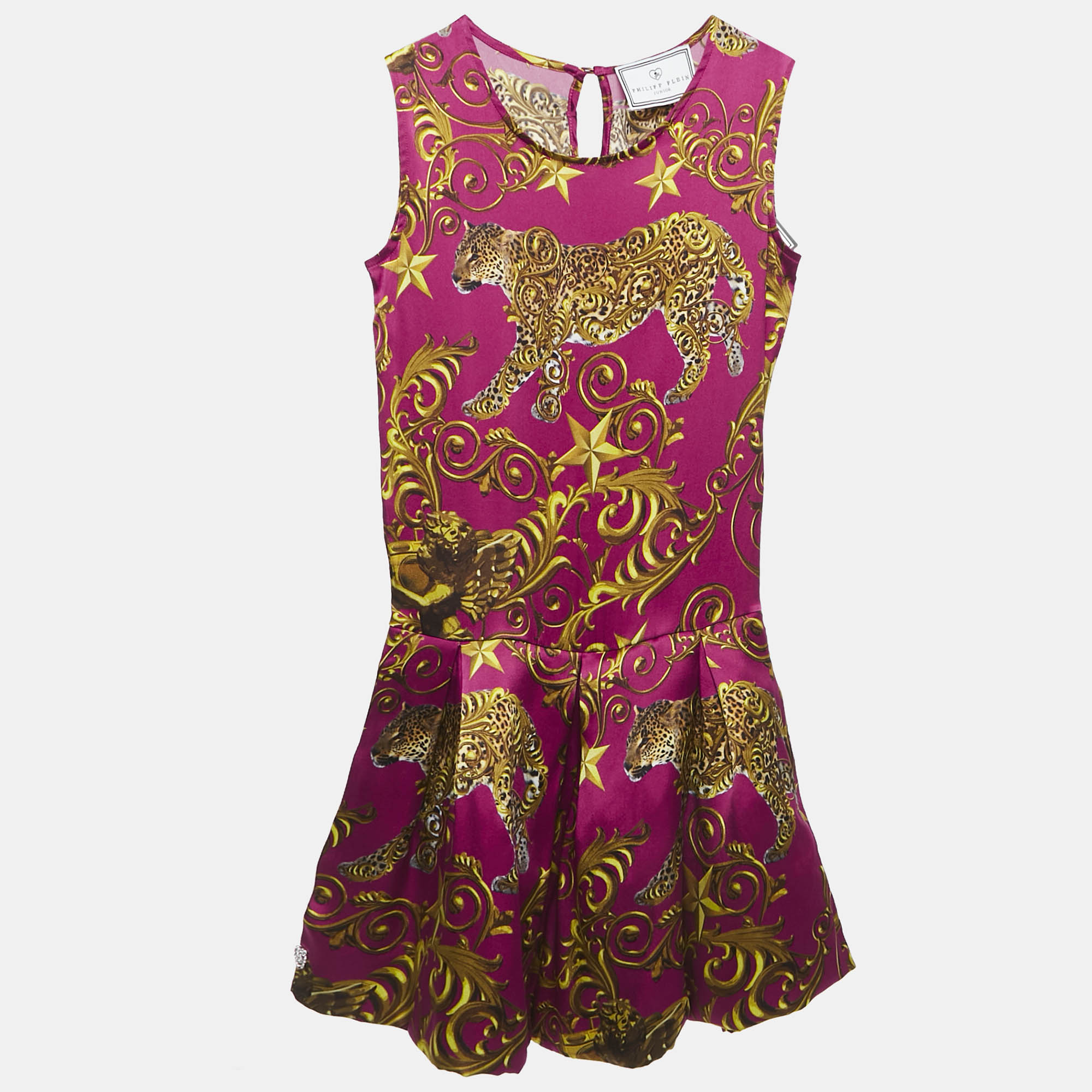 Phillip Plein Junior Pink Printed Silk Sleeveless Dress 12 Yrs