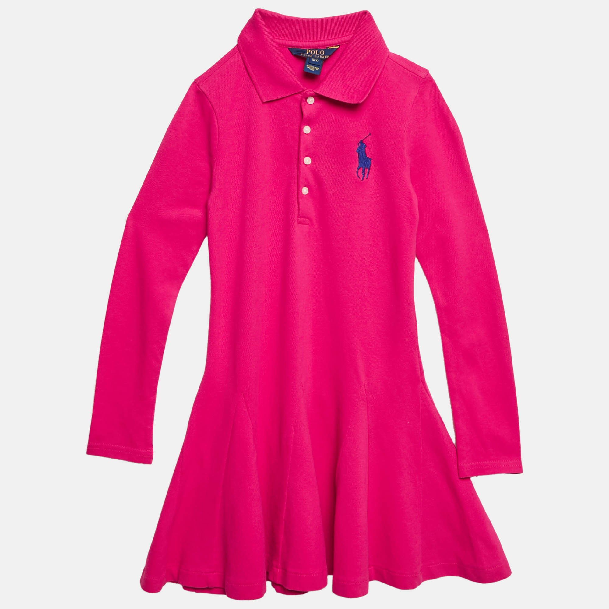Polo Ralph Lauren Kids Pink Cotton Pique Pleated Polo Dress 7 Yrs