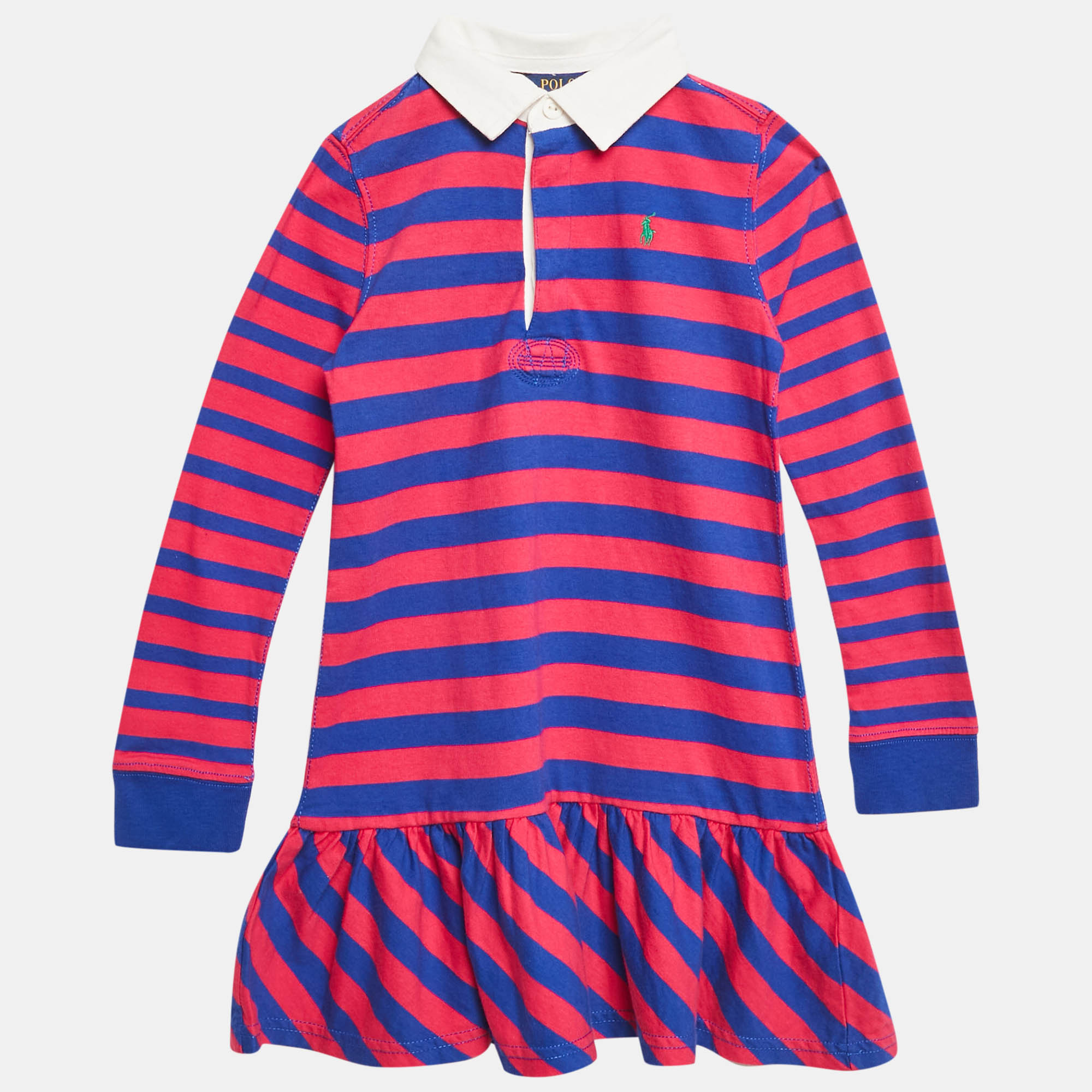 Polo Ralph Lauren Blue/ Pink Striped Jersey Pleated Polo Dress 6 Yrs