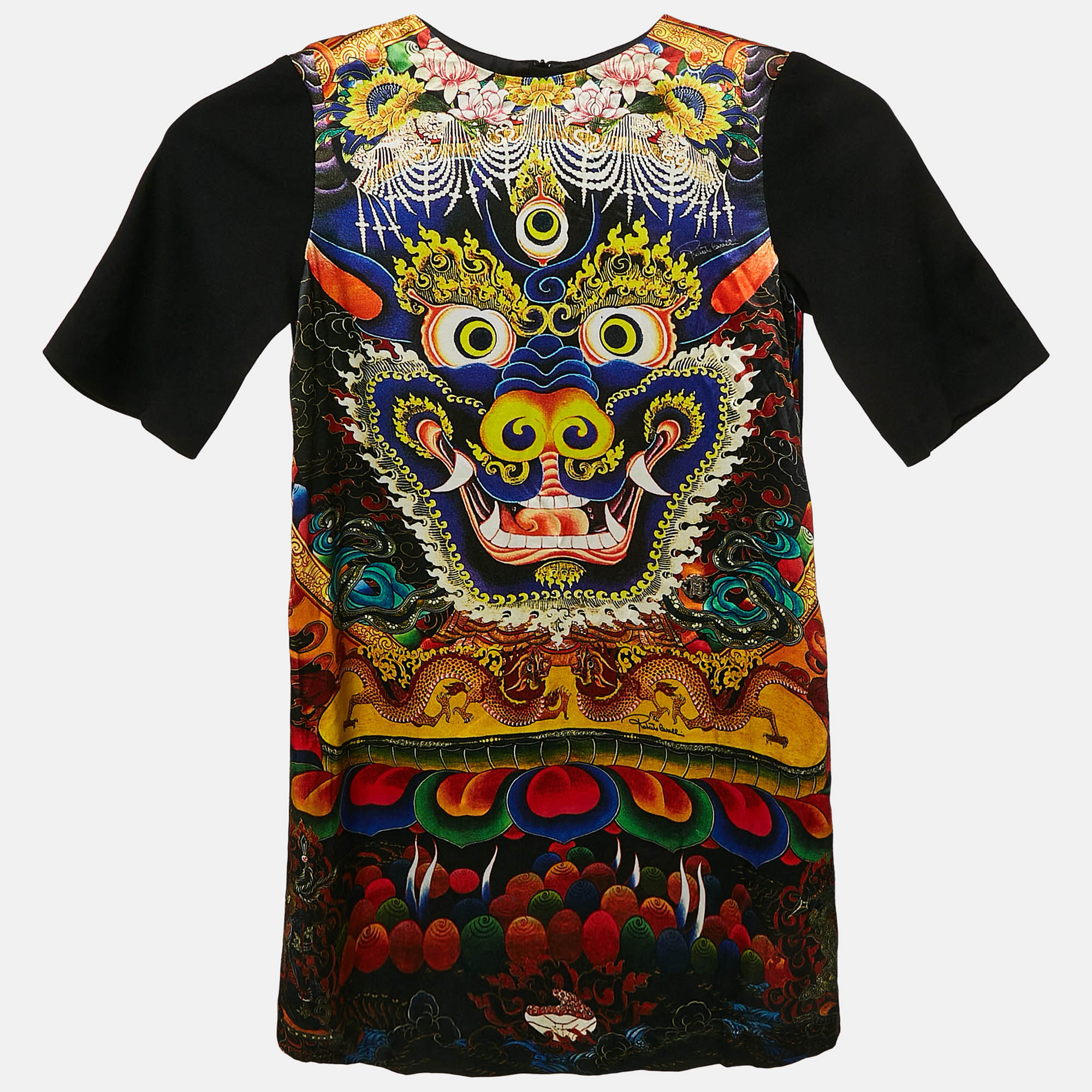 Roberto Cavalli Kids Multicolor Printed Satin and Knit Dress 8 Yrs