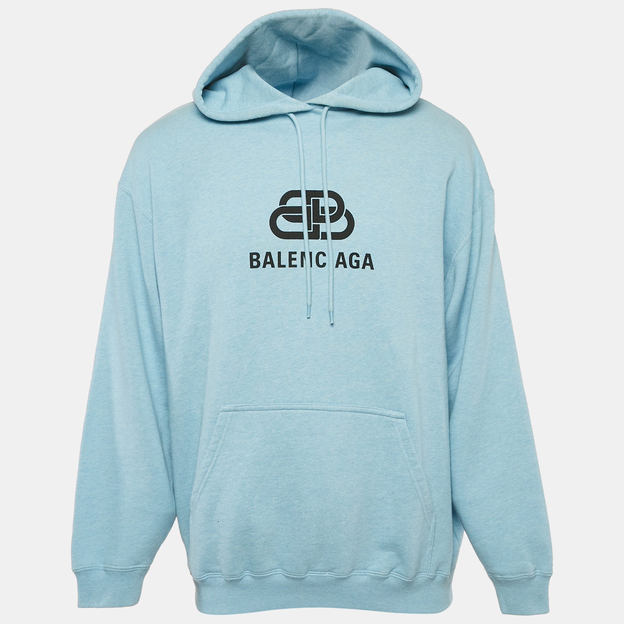 Balenciaga Blue Logo Print Cotton Hooded Sweatshirt S