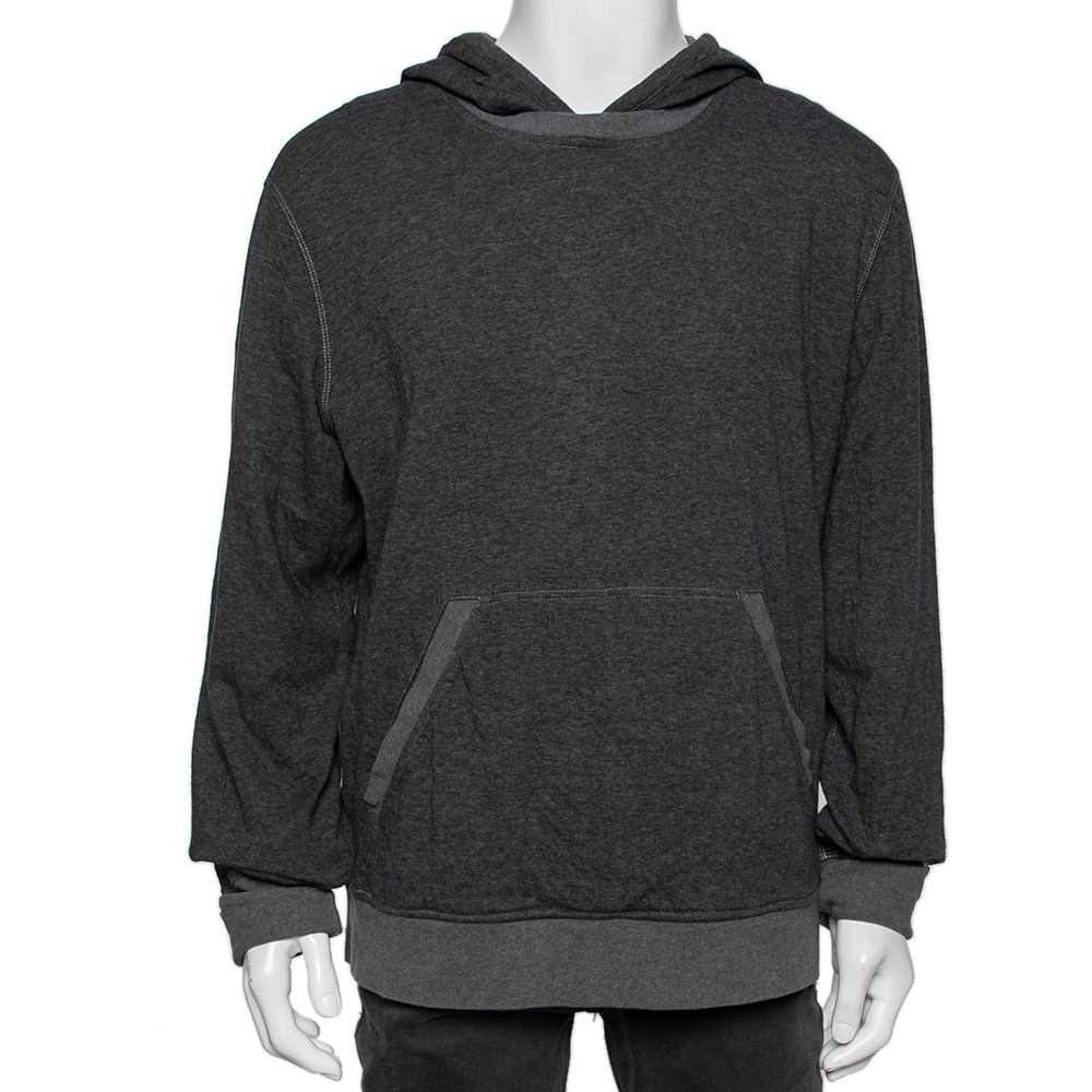Sweaters & Cardigans  The Luxury Closet Boss By Hugo Boss Grey Wool Long Sleeve Hoodie XXL