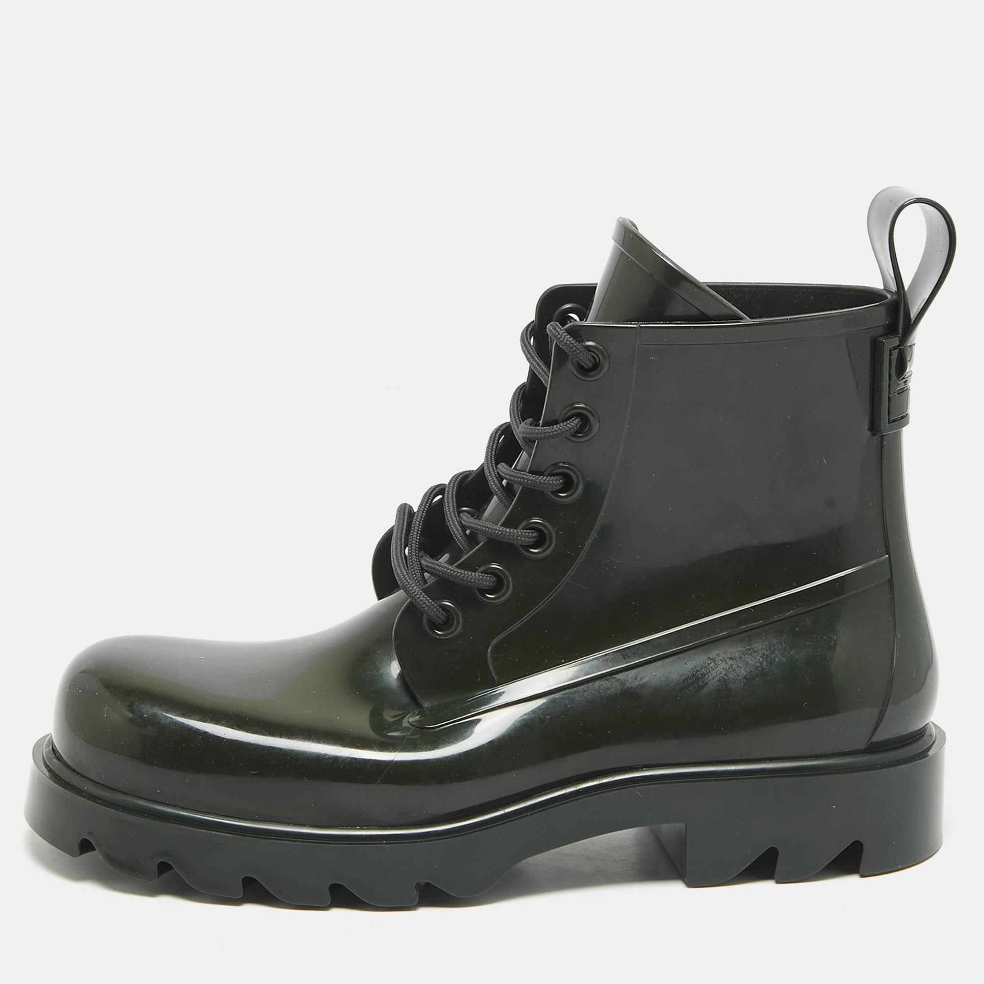 Dress Boots  The Luxury Closet Bottega Veneta Dark Green Rubber Stride Ankle Boots Size 41