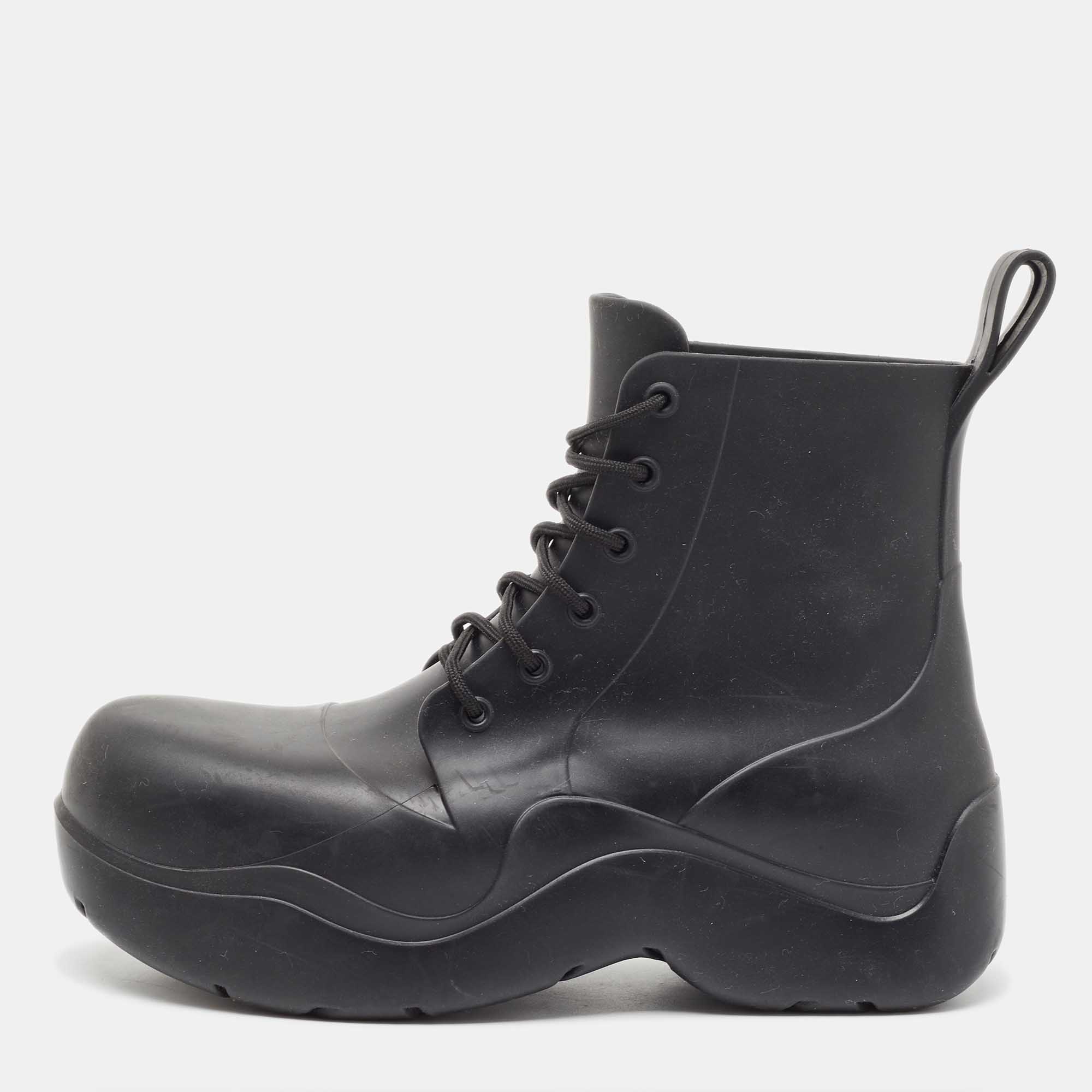 Dress Boots Bottega Veneta Black Rubber Lace Up Puddle Boots Size 41