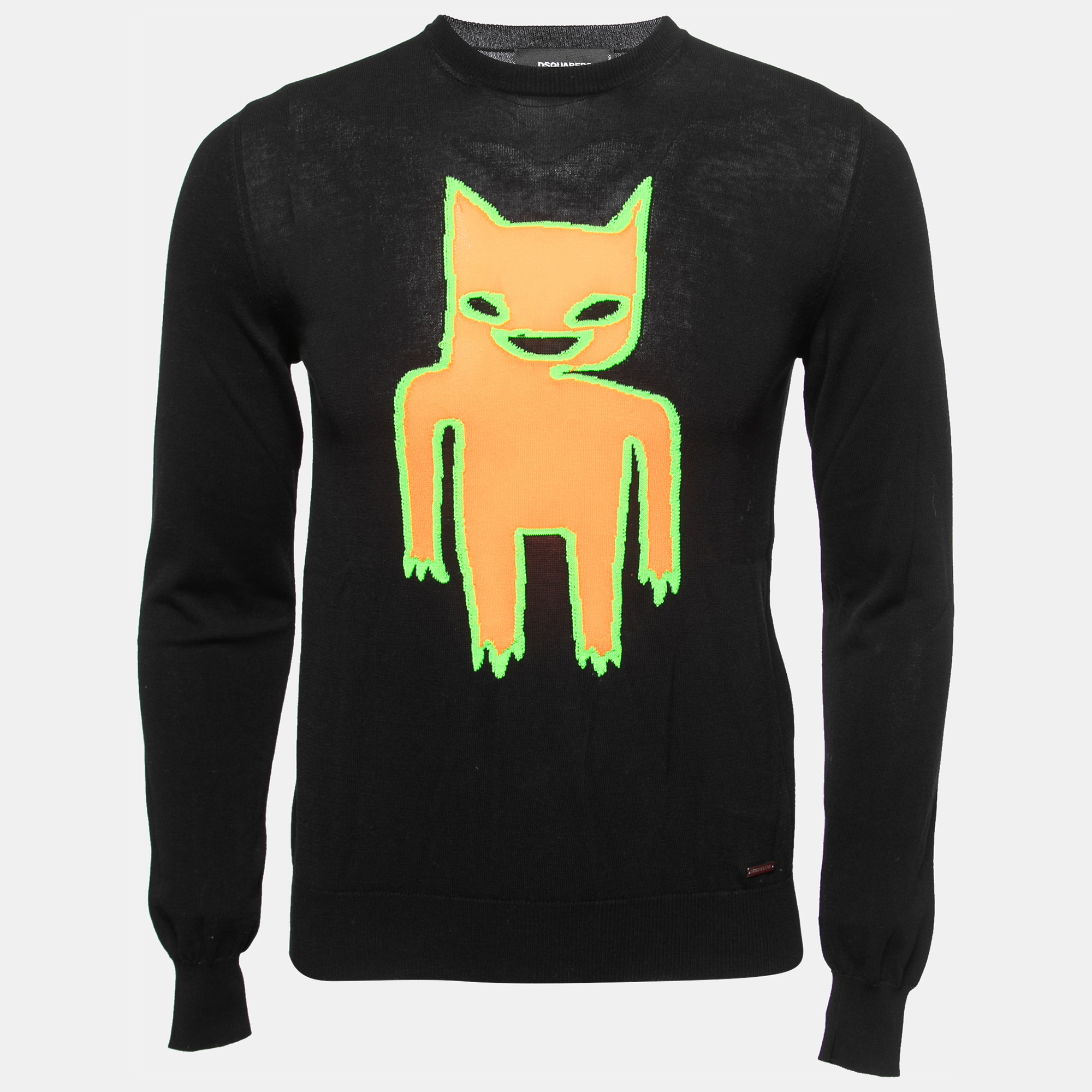 Sweaters & Cardigans Dsquared2 Black Neon Motif Stretch Knit Crew Neck Jumper S