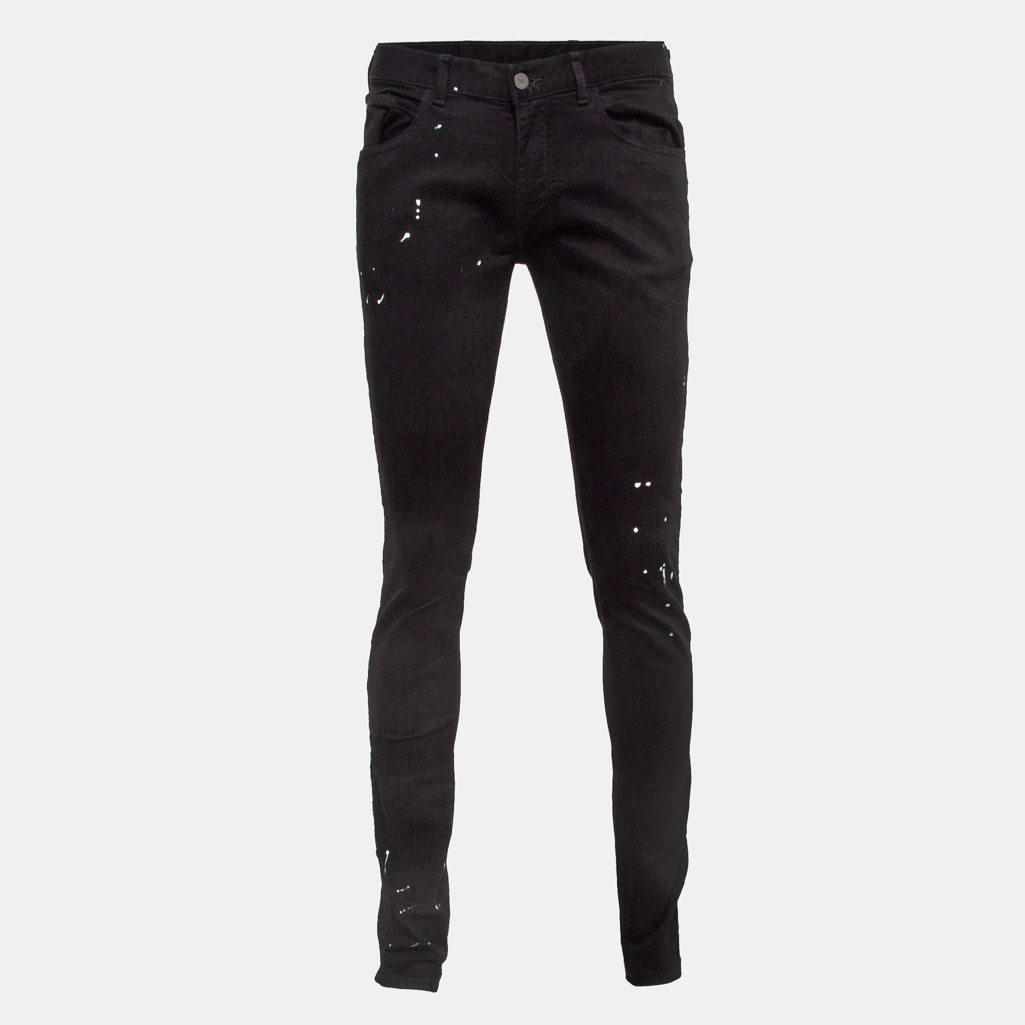 Pants  The Luxury Closet Emporio Armani Black Paint Splash Denim Extra Slim Fit J10 Jeans M Waist 31