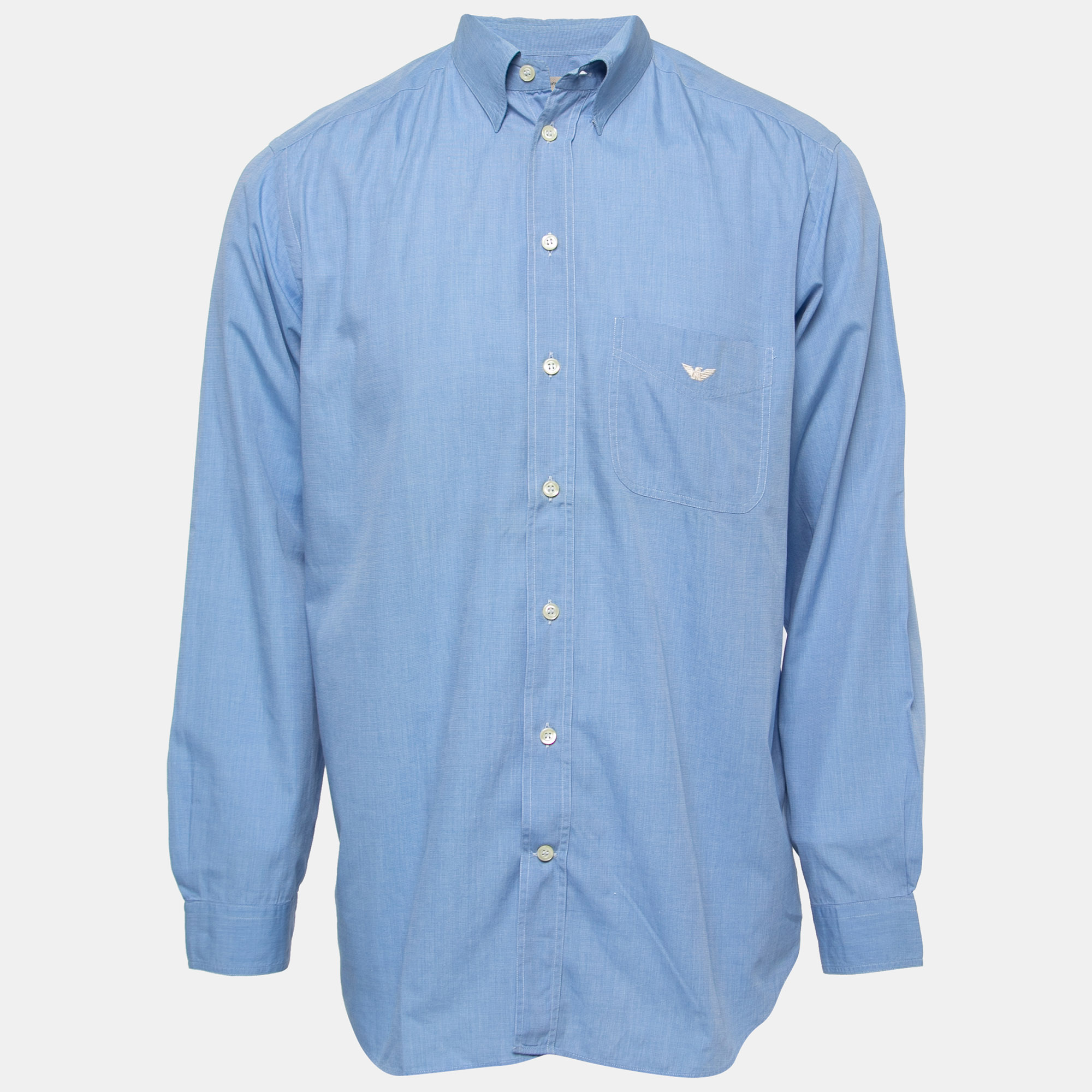 Shirts & Tops  The Luxury Closet Emporio Armani Blue Cotton Full Sleeve Shirt M