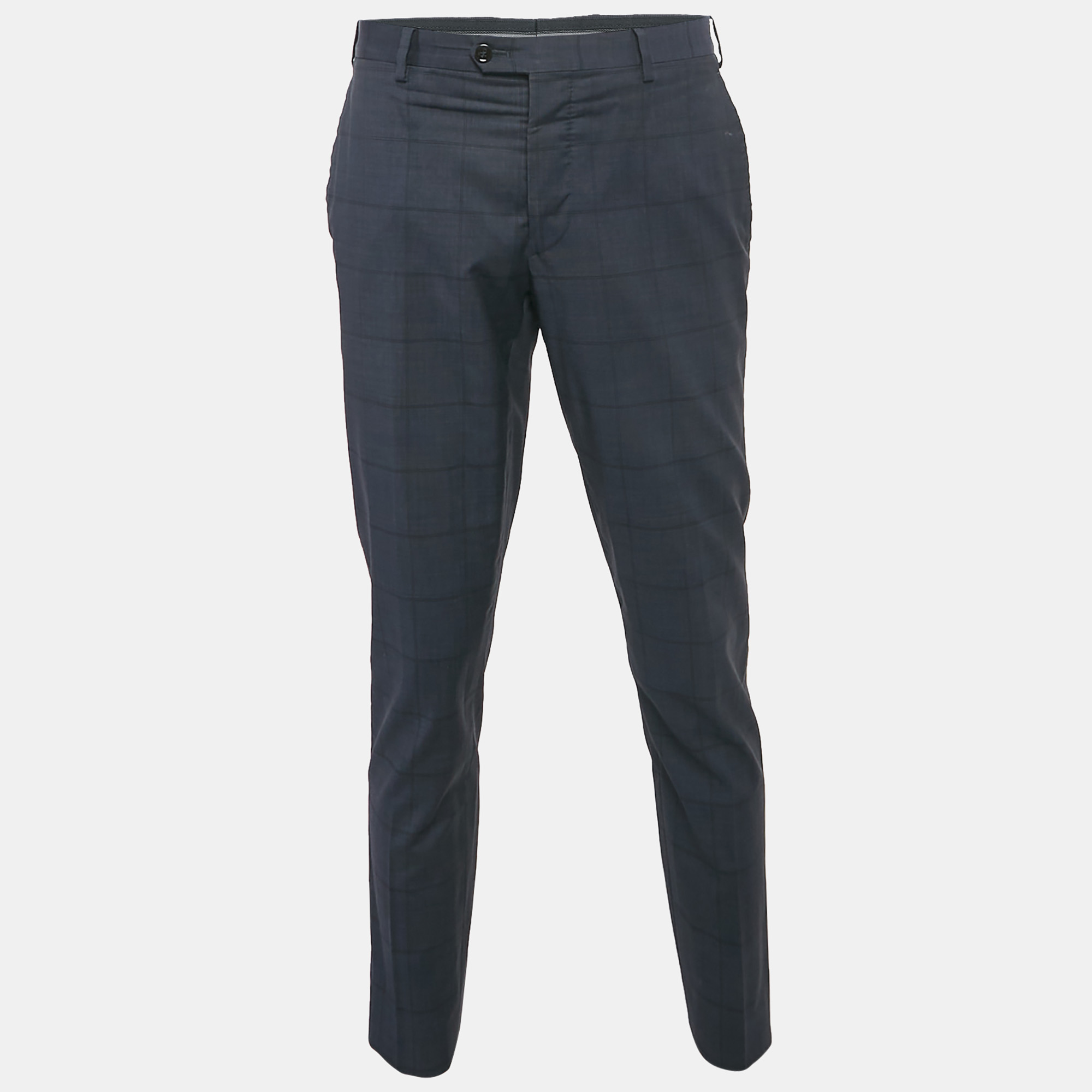 Giorgio Armani Navy Blue Prince of Wales Wool Trousers XL