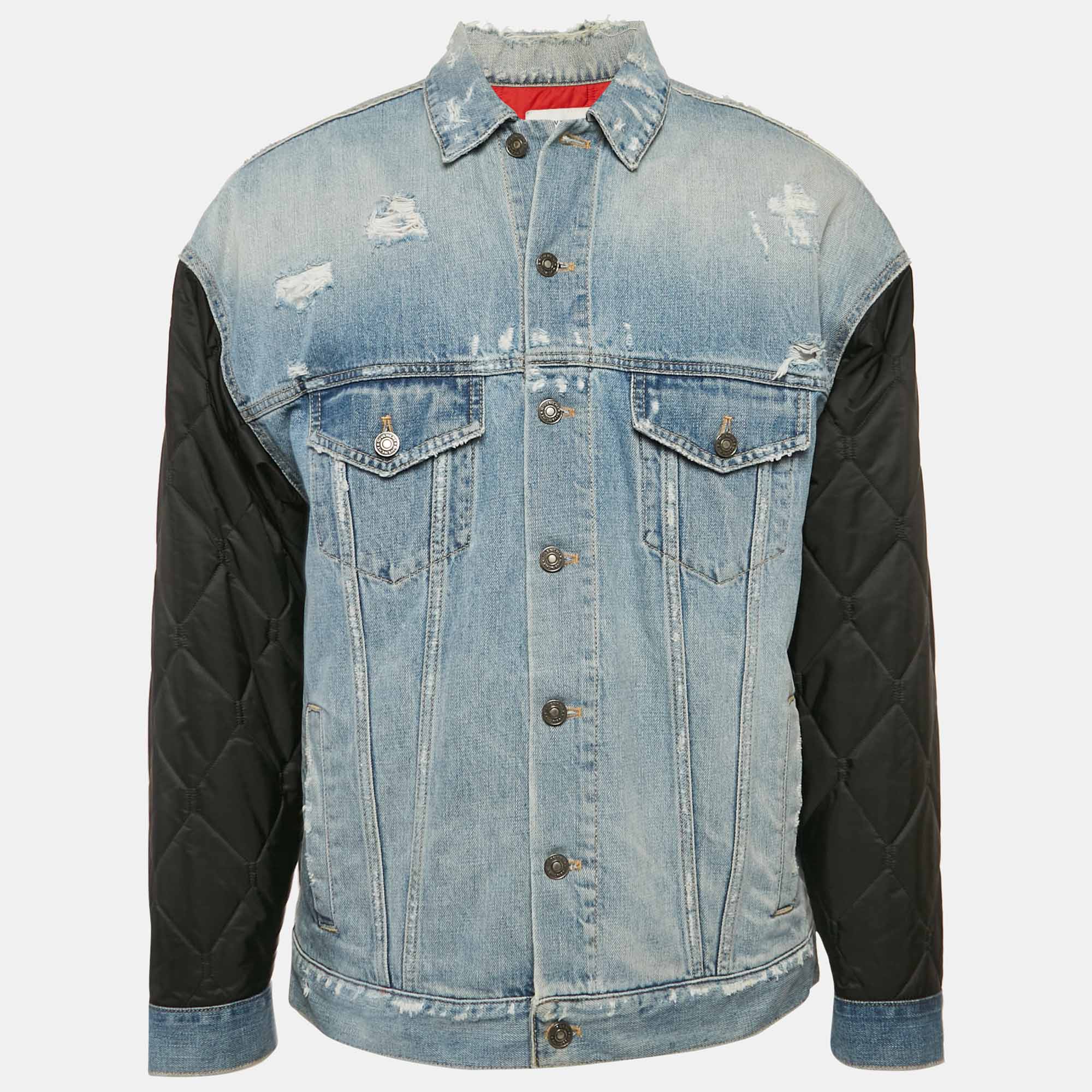 Givenchy Blue/Black Denim and Nylon Button Front Jacket M
