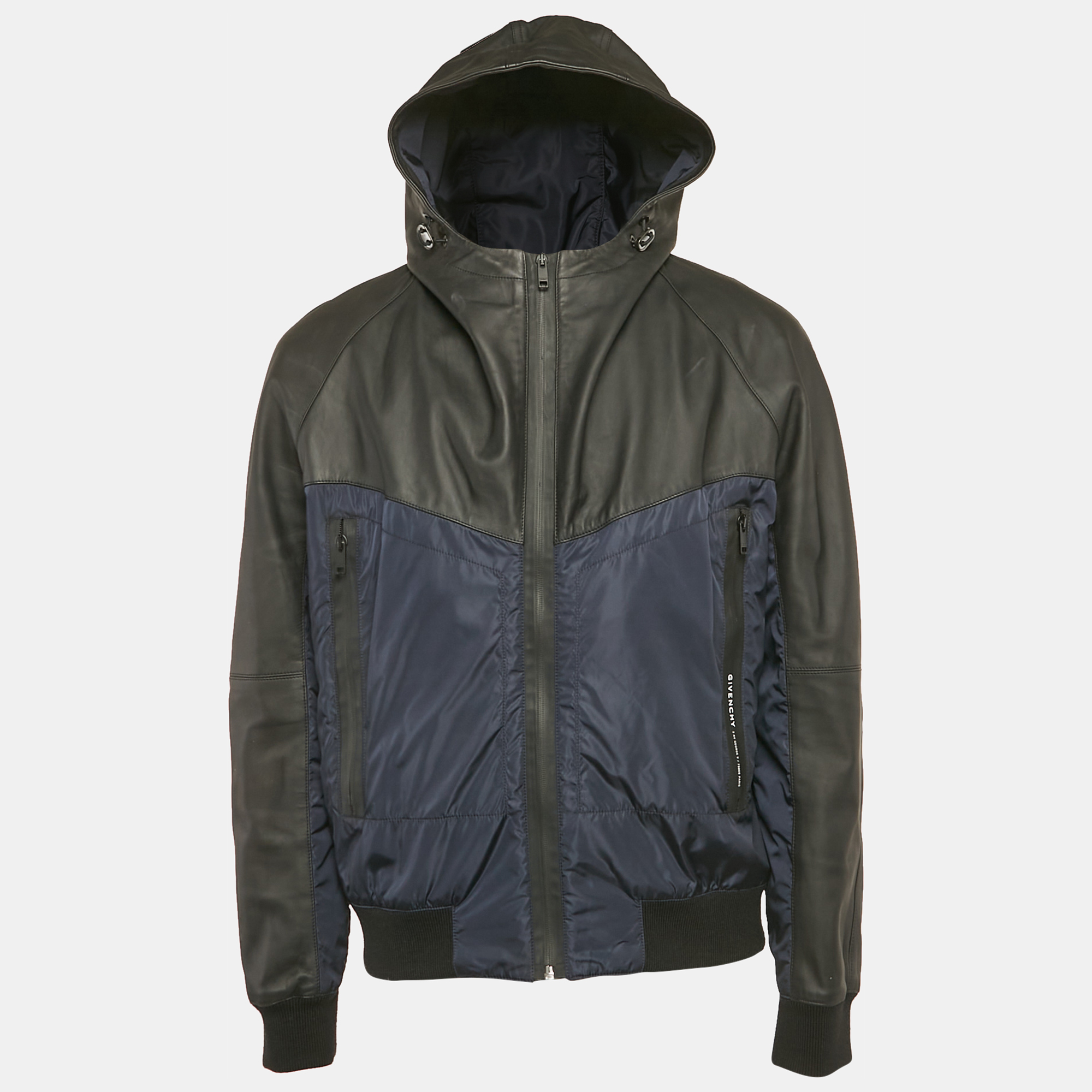 Givenchy Black/Navy Blue Leather and Nylon Blouson Jacket L