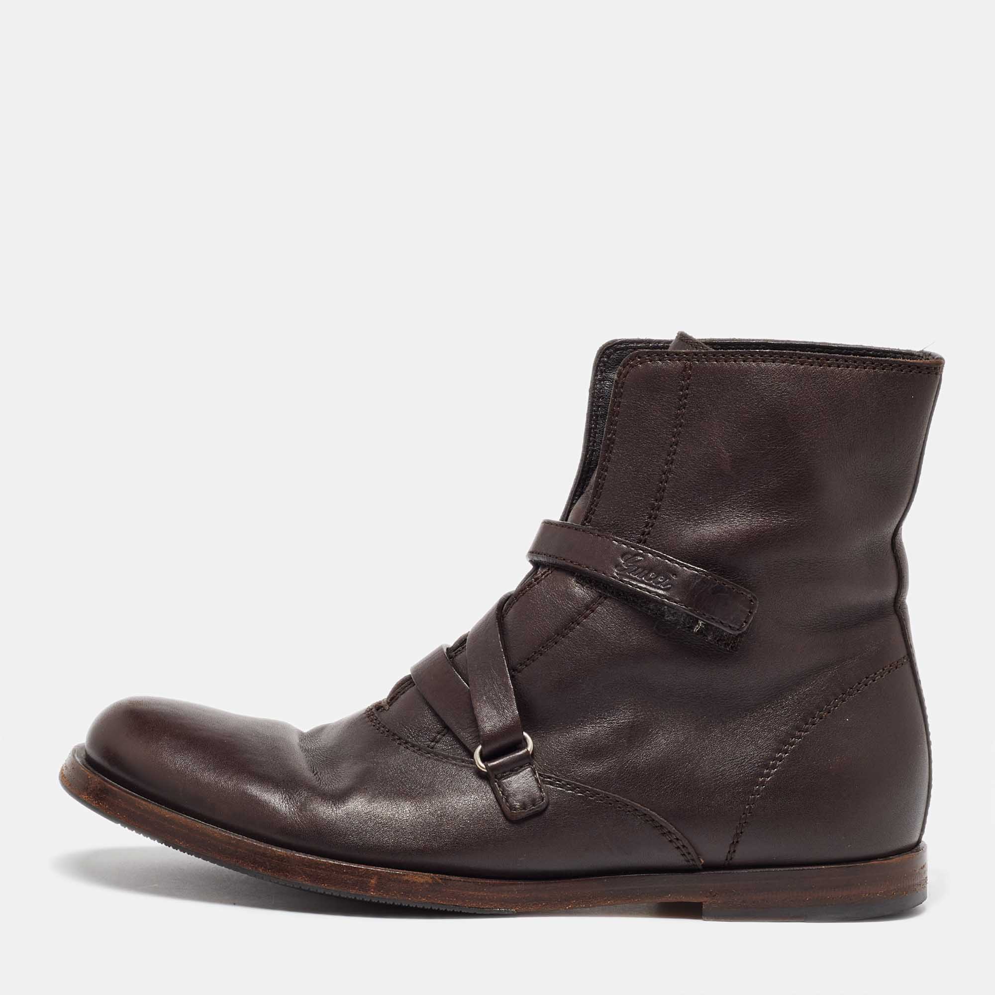 Dress Boots Gucci Dark Brown Leather Ankle Length Boots Size 41