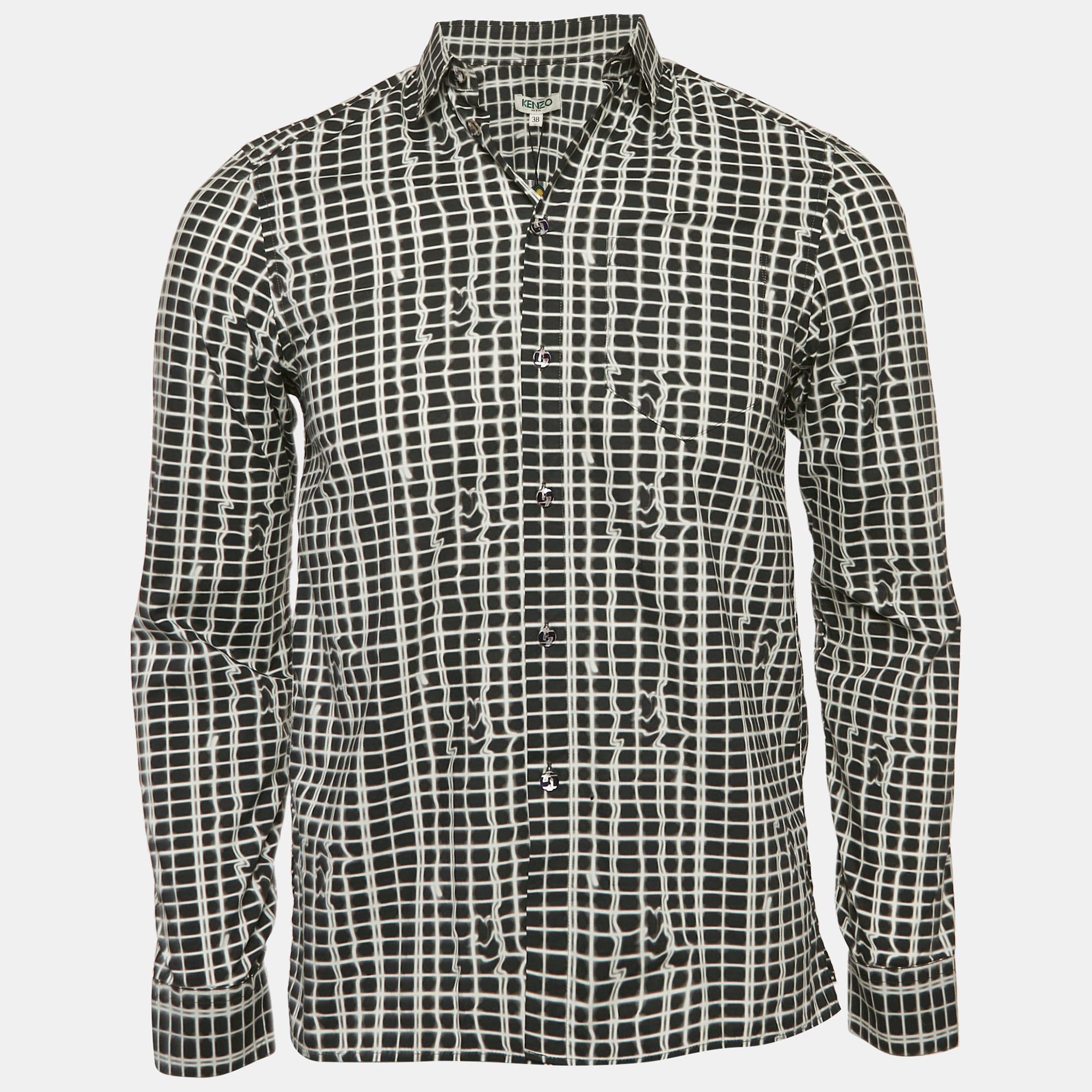 Kenzo Black/White Printed Cotton Button Front Shirt S