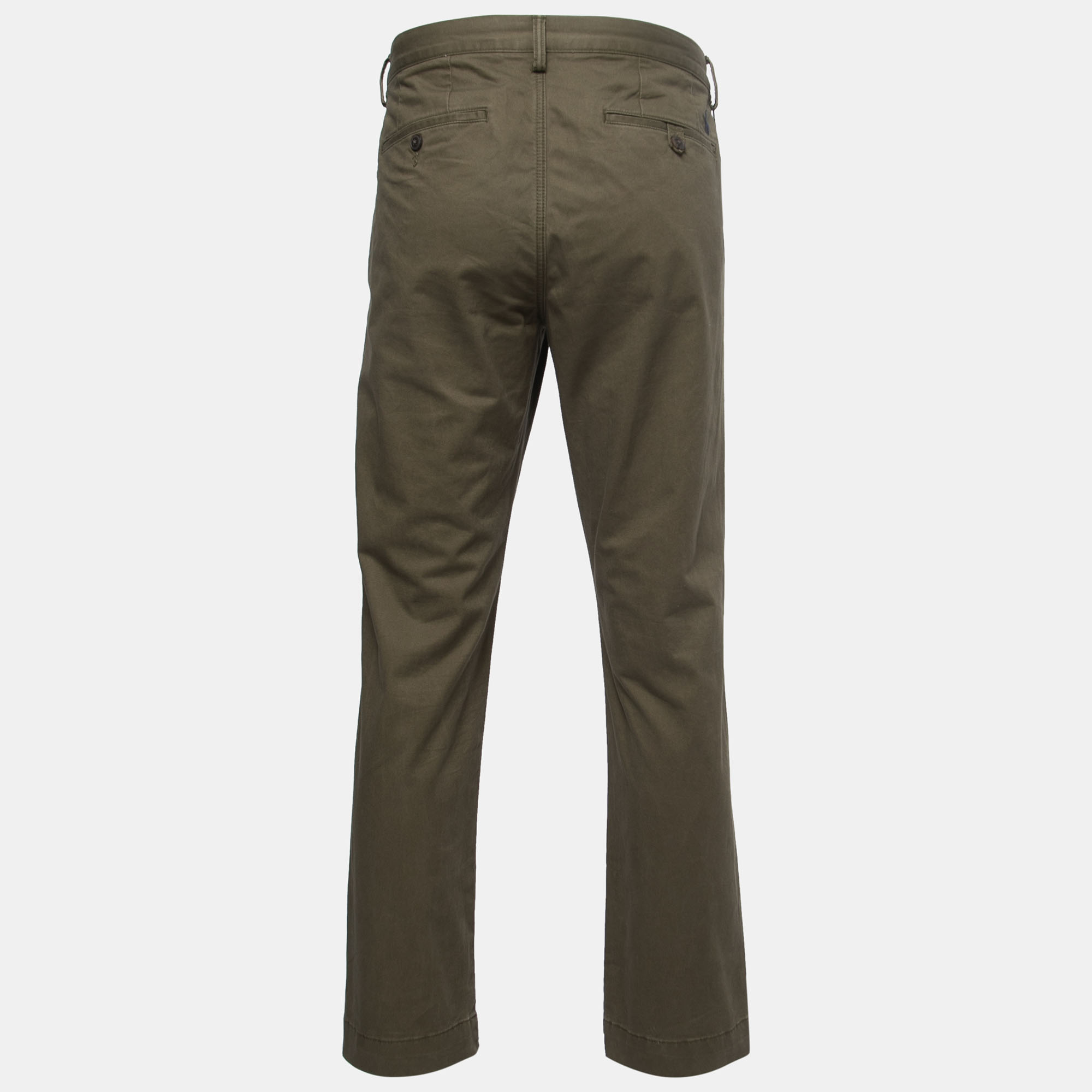 Pants Polo Ralph Lauren Green Cotton Twill Straight Fit Trousers L