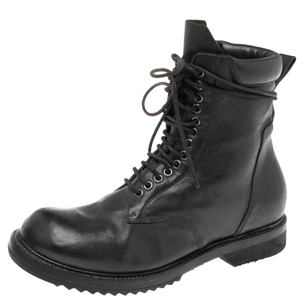 Dress Boots  The Luxury Closet Rick Owens Black Leather Lace-Up Ankle Boots Size 41