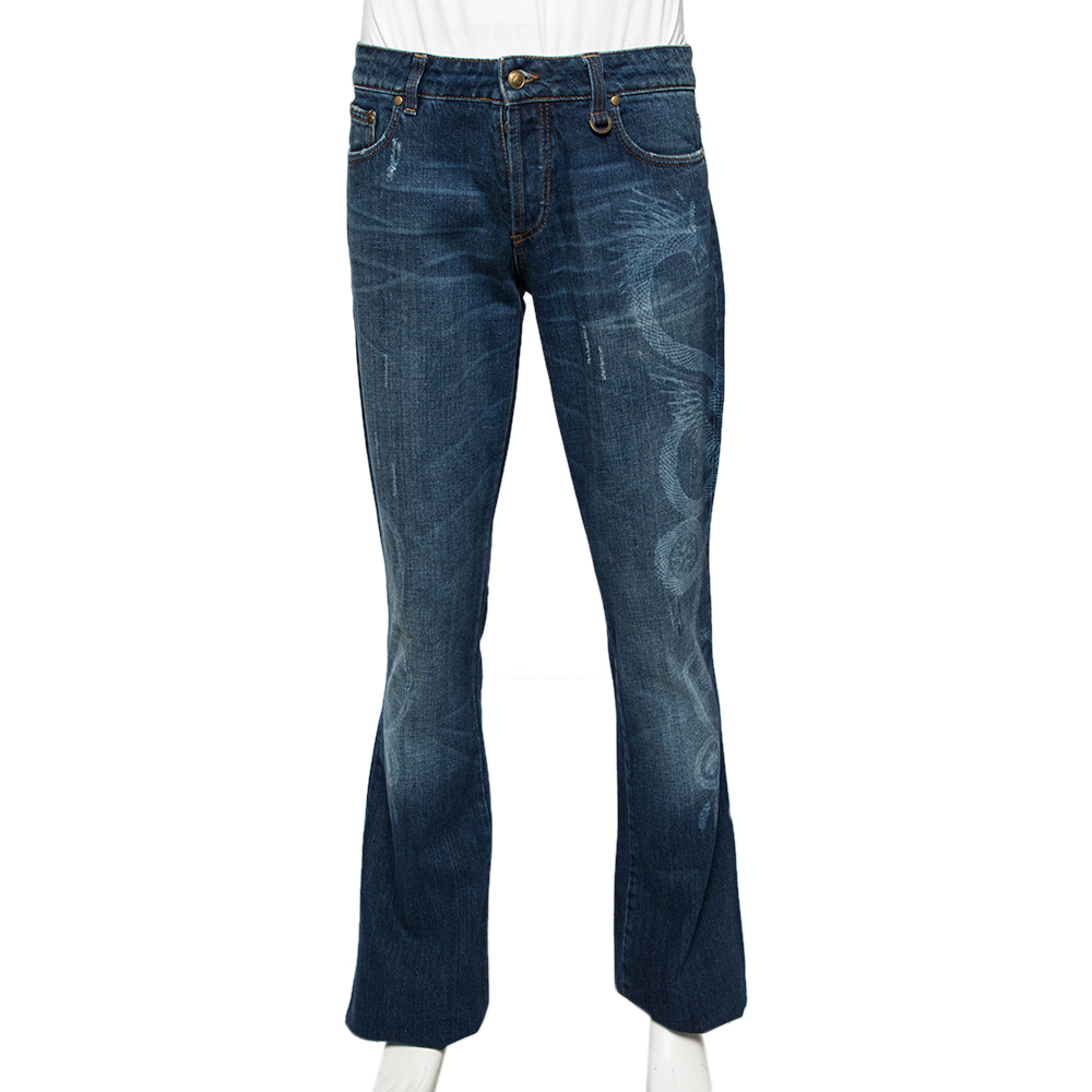 Pants Roberto Cavalli Blue Dragon Effect Denim Boot Cut Jeans S