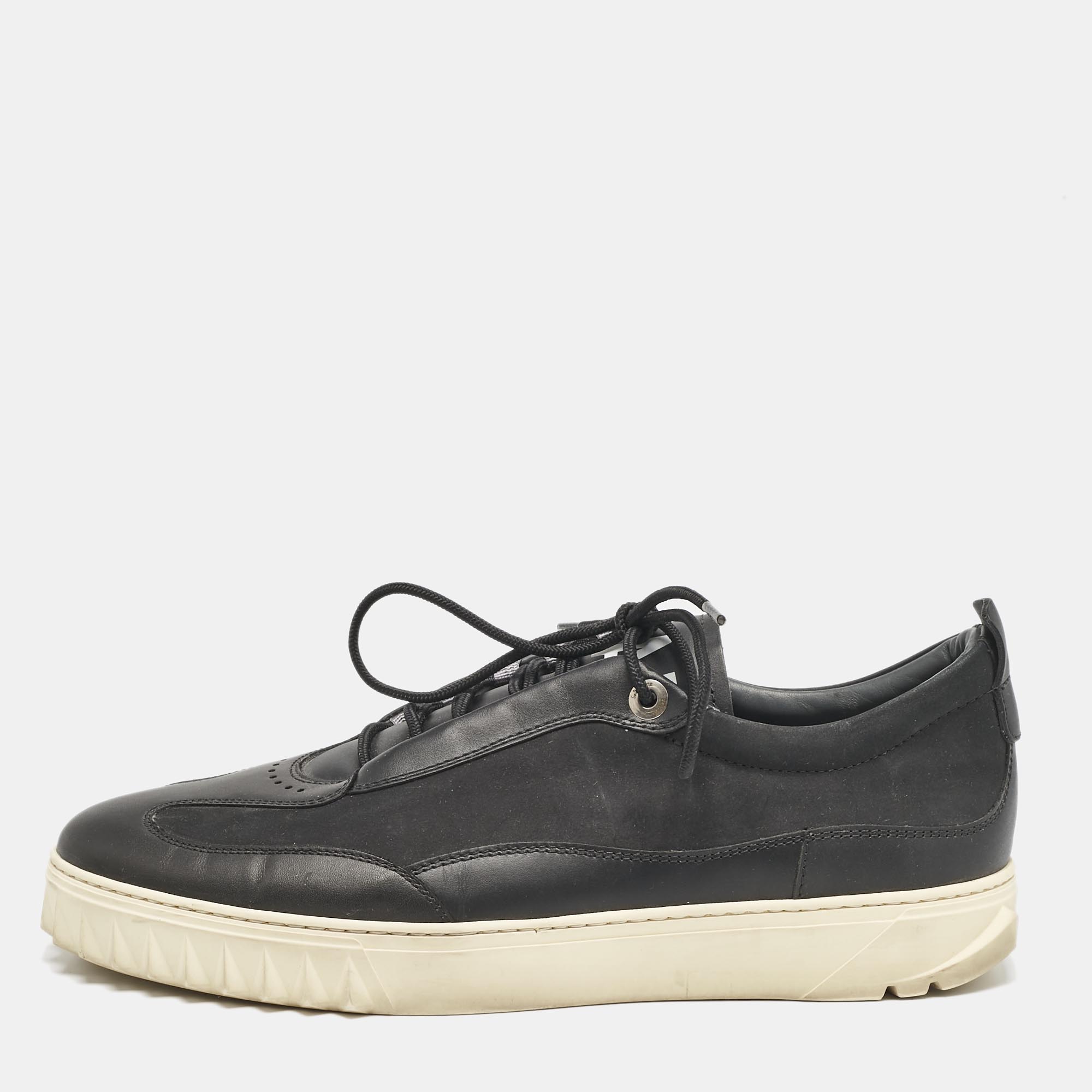 Salvatore Ferragamo Black Nubuck and Leather Aaron Low Top Sneakers Size 44