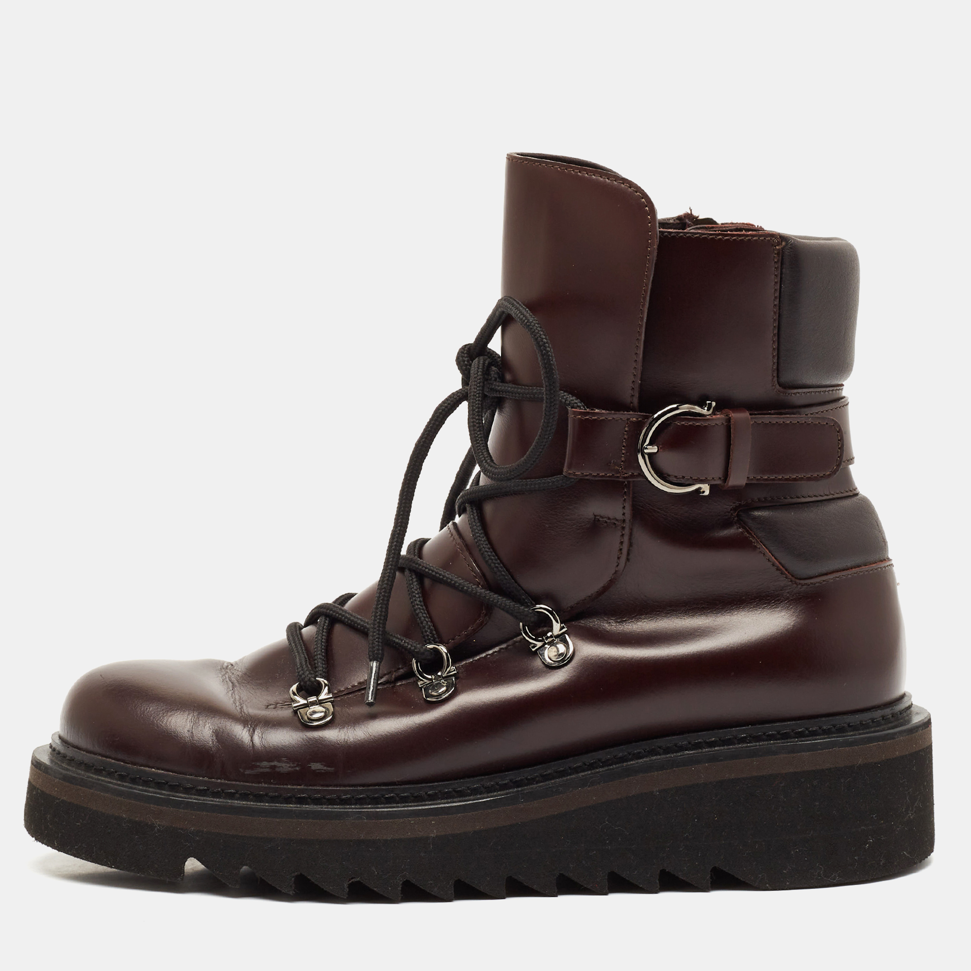 Dress Boots Salvatore Ferragamo Burgundy Leather Ankle Length Boots Size 41.5