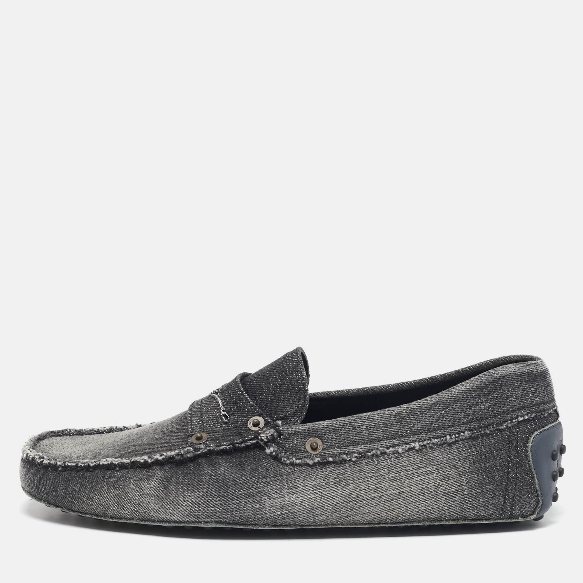 Tod's Dark Grey Denim Slip Penny Loafers Size 41