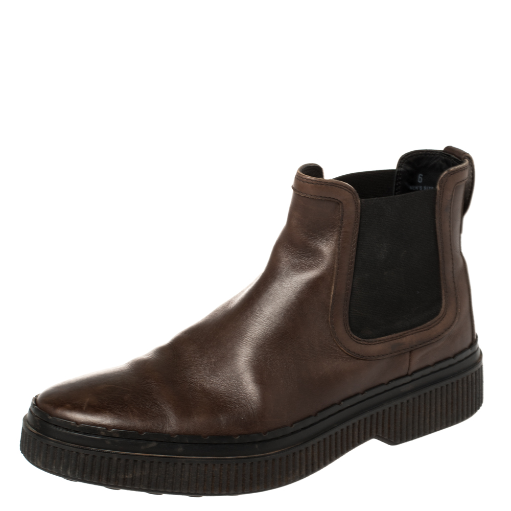 Dress Boots Tod's Brown Leather Slip On Ankle Boots Size 39.5