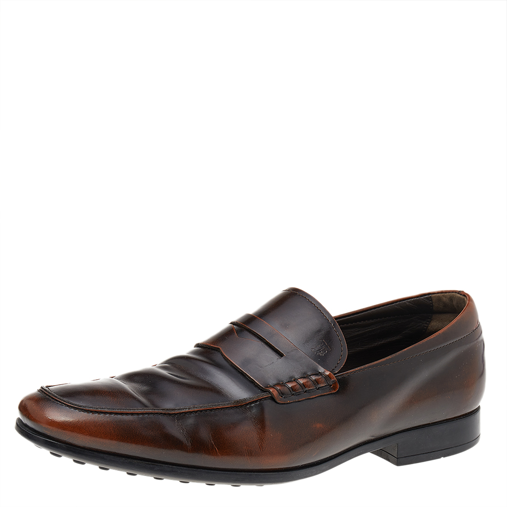 Tod's Dark Brown Leather Slip On Penny Loafers Size 43