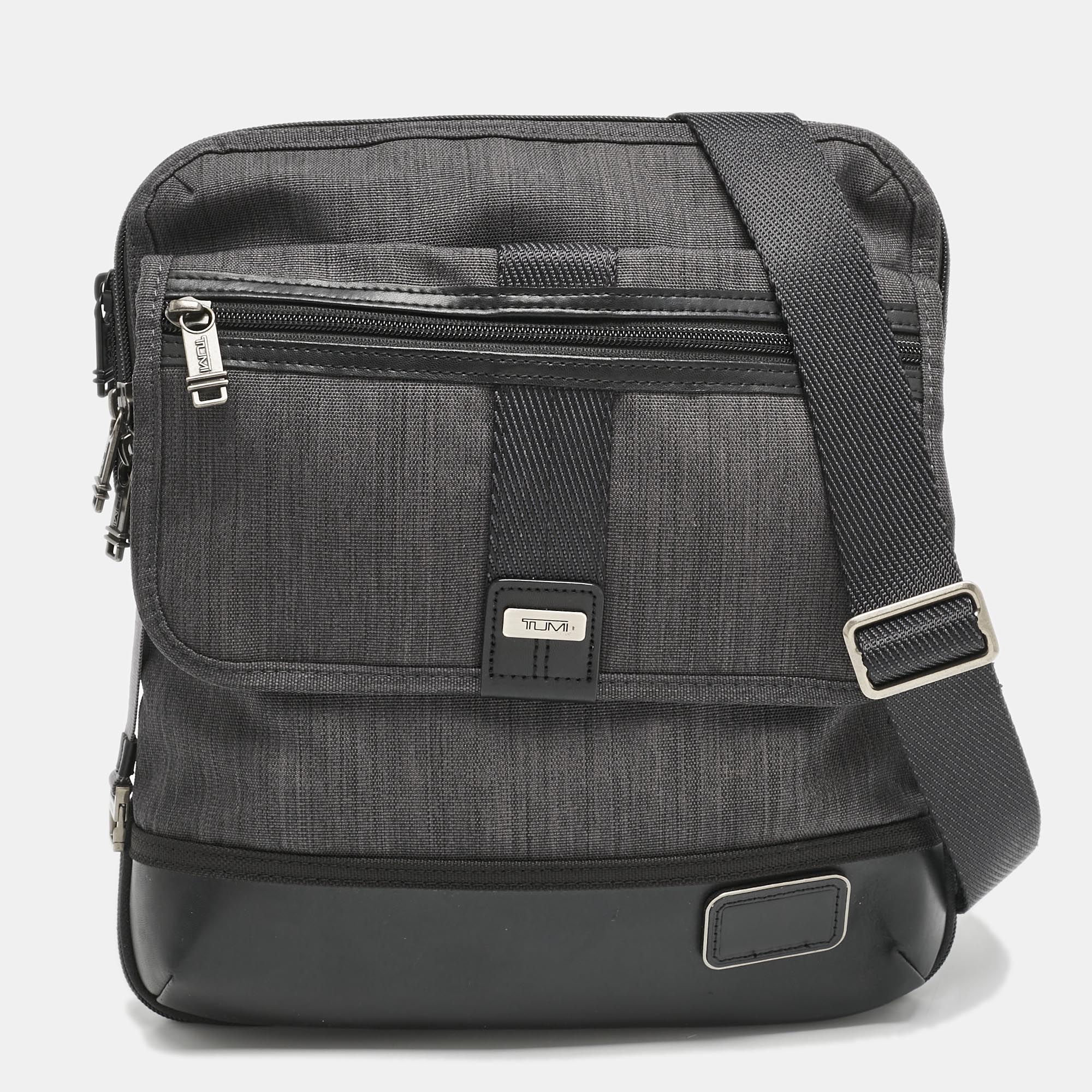 TUMI Dark Grey/Black Canvas East Ridge Expandable Zip Messenger Bag