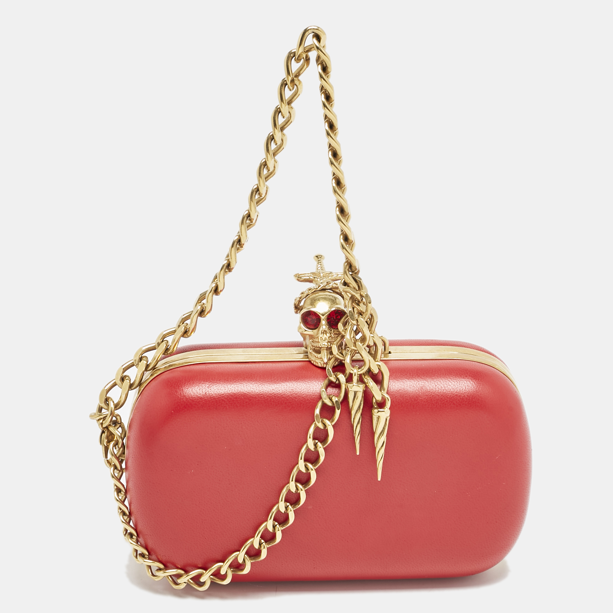 Alexander McQueen Red Leather Dagger Skull Box Clutch