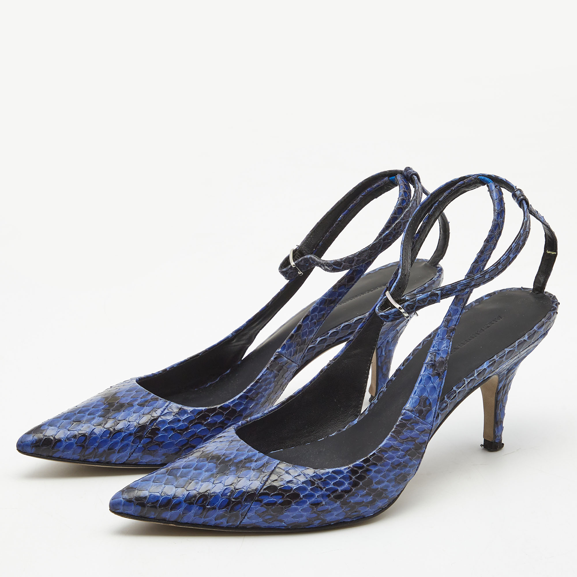 Alexander Wang Blue/Black Python Leather Lera Ankle Strap Pumps Size 37