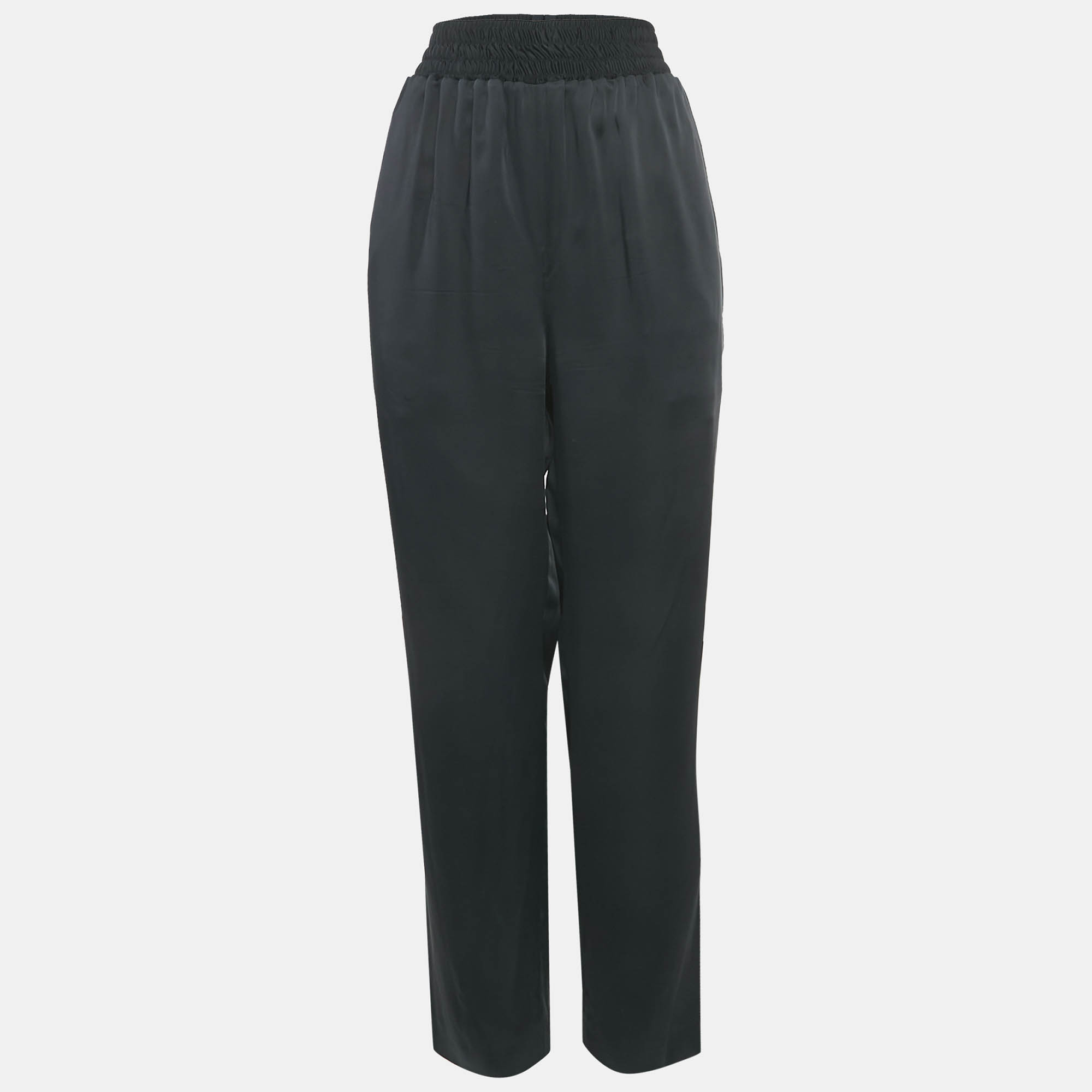 Balenciaga Black Satin Straight Leg Trousers L
