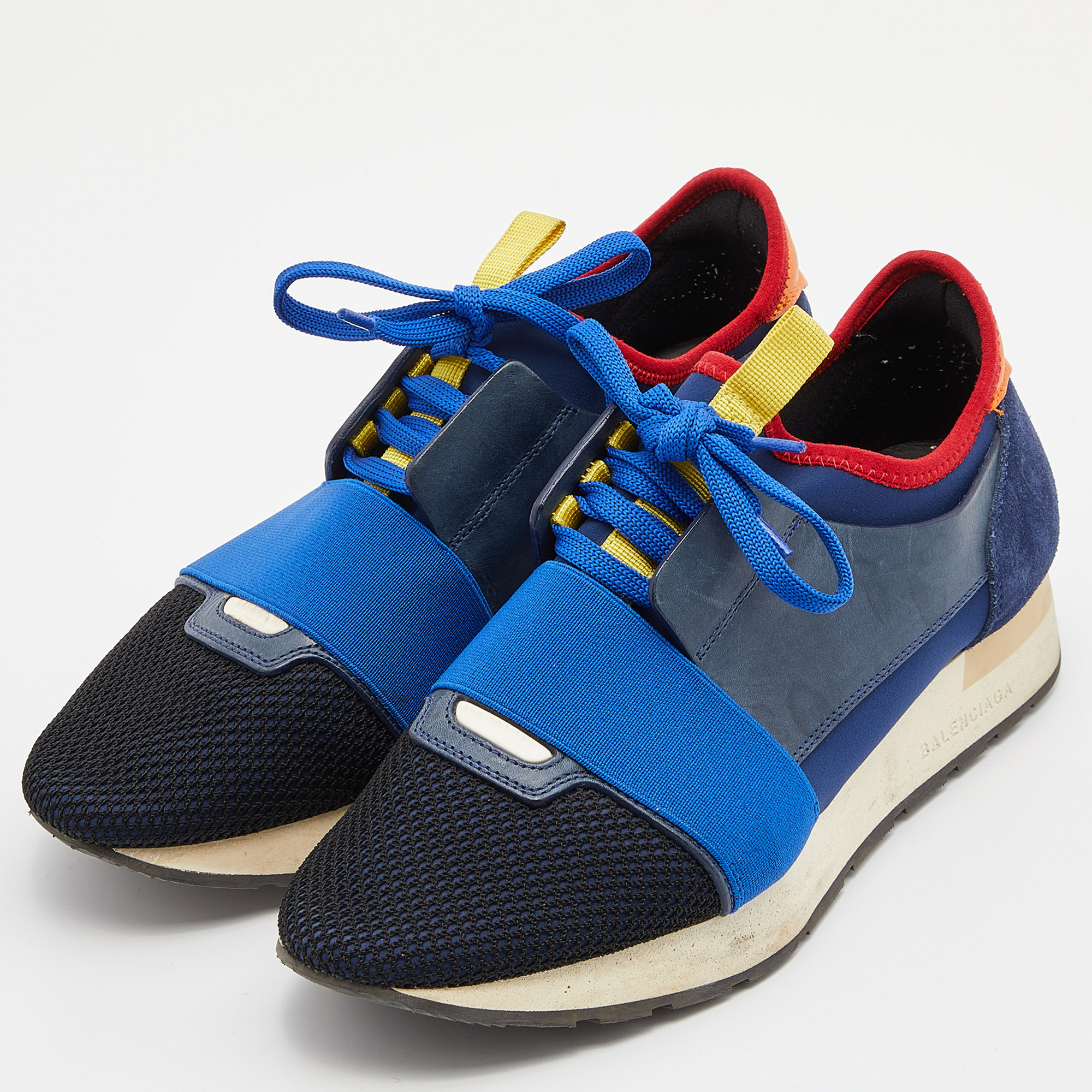 Balenciaga Multicolor Leather and Mesh Race Runner Sneakers Size 39