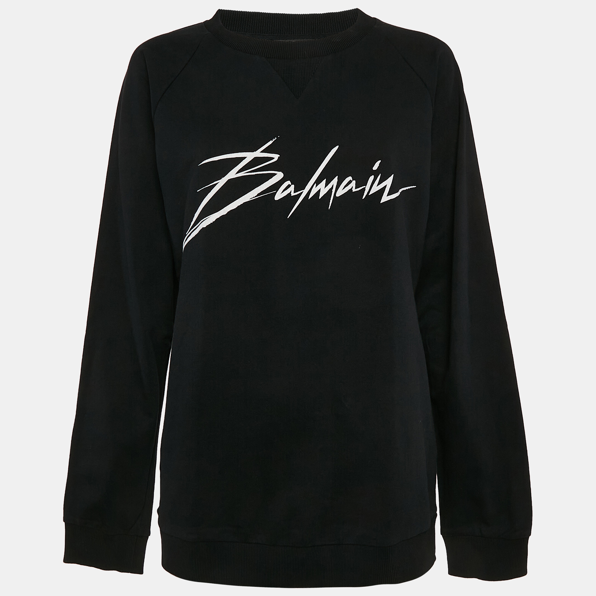 Balmain Black Logo Print Cotton Knit Crewneck Sweatshirt M