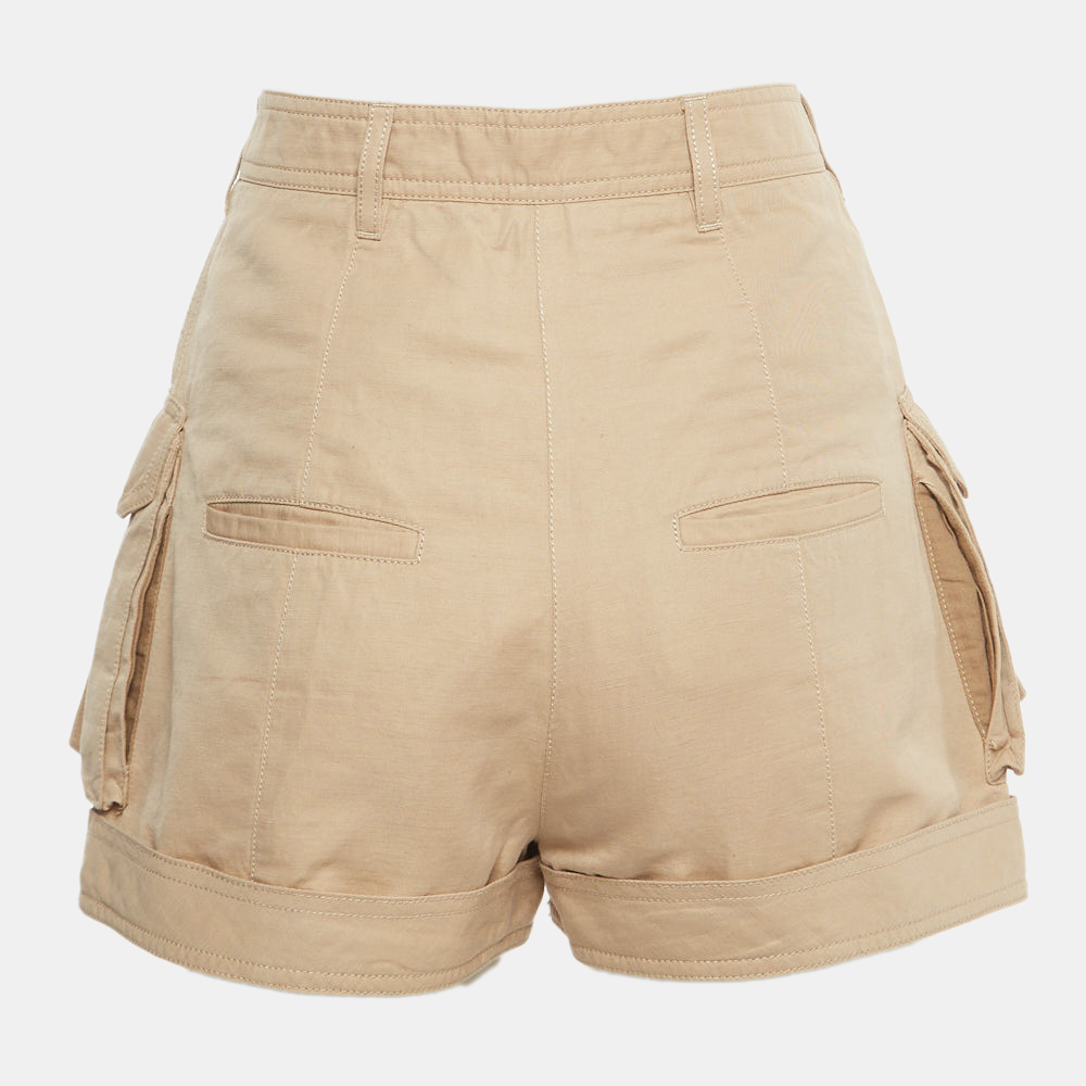  Balmain Beige Linen Blend Cargo Shorts M