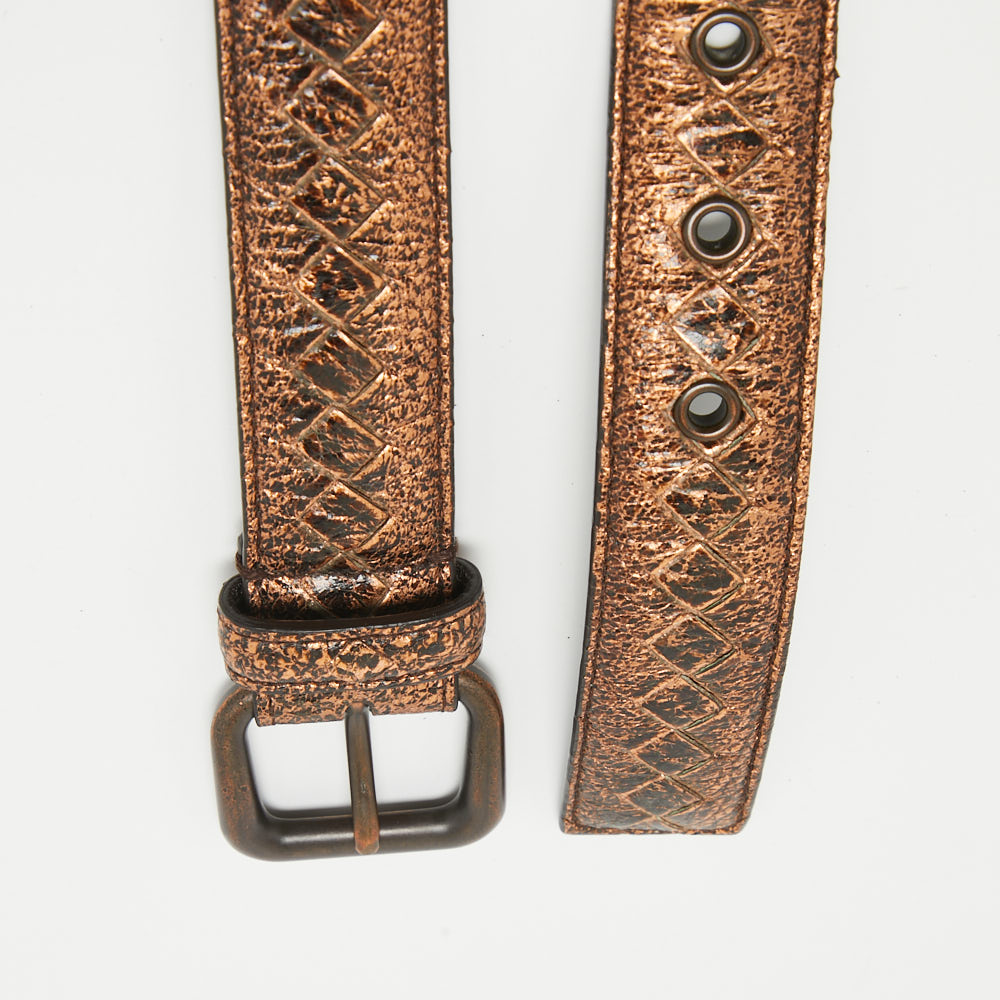 Belt Buckles  The Luxury Closet Bottega Veneta Bronze Intrecciato Leather Slim Buckle Belt 90CM