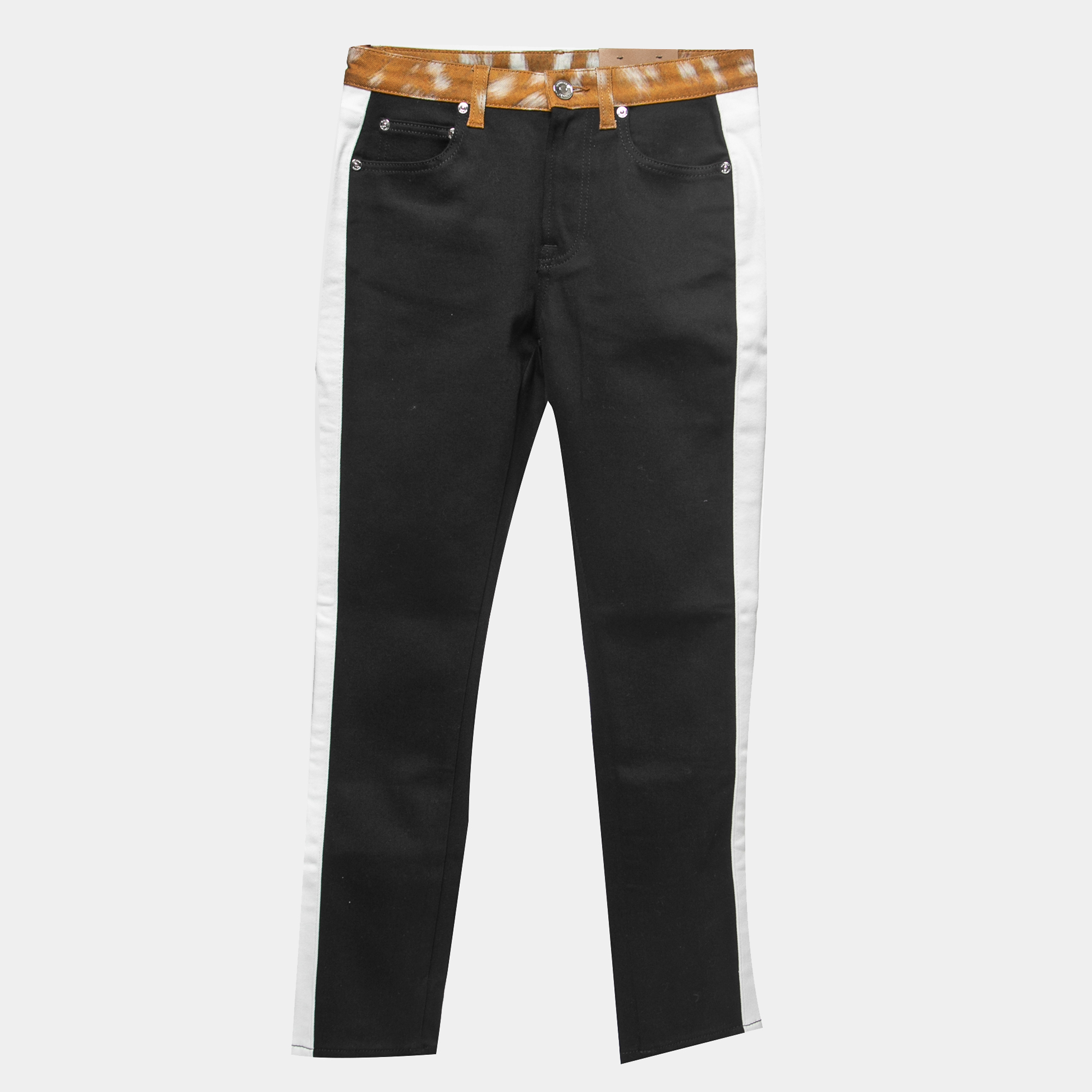 Burberry Black Denim Deer Print Trim Skinny Jeans S Waist 26