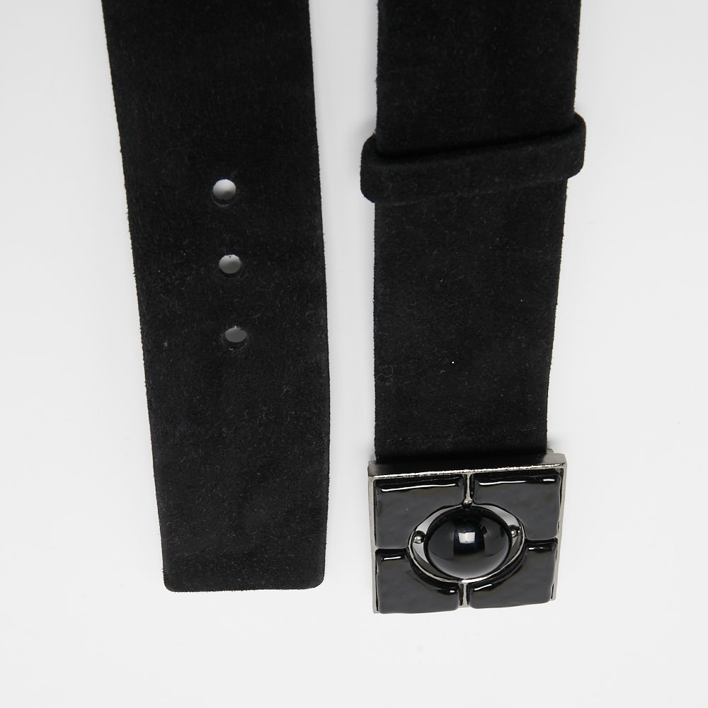 Belt Buckles  The Luxury Closet Chanel Black Leather and Suede Square Buckle Belt 105CM