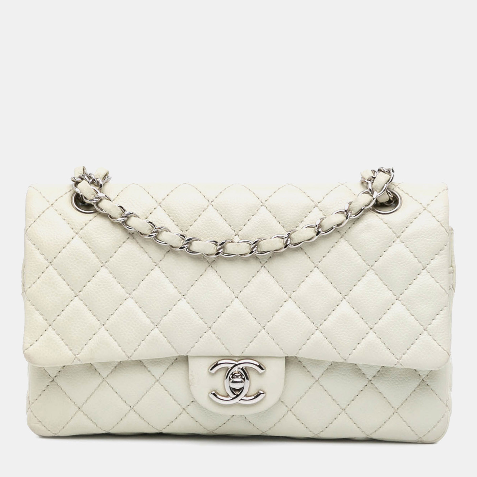 Chanel White Medium Classic Caviar Double Flap Bag