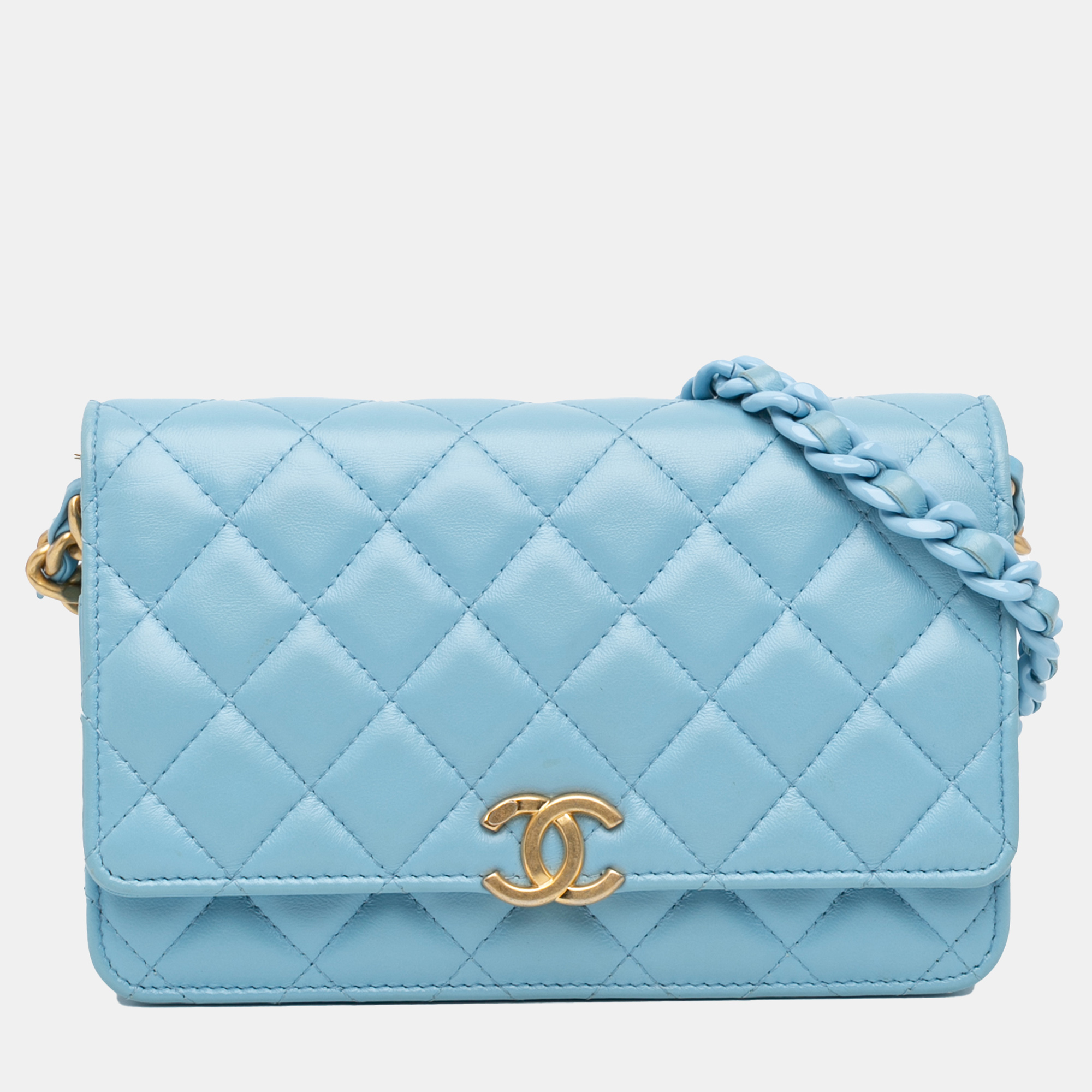 Chanel Blue Quilted Lambskin Candy Wallet On Chain Bag