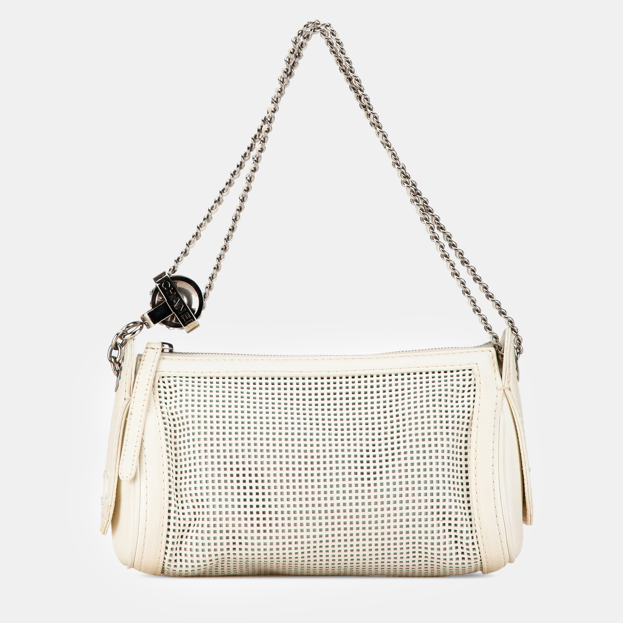 Chanel White Caviar Perforated Pulley Shoulder Bag