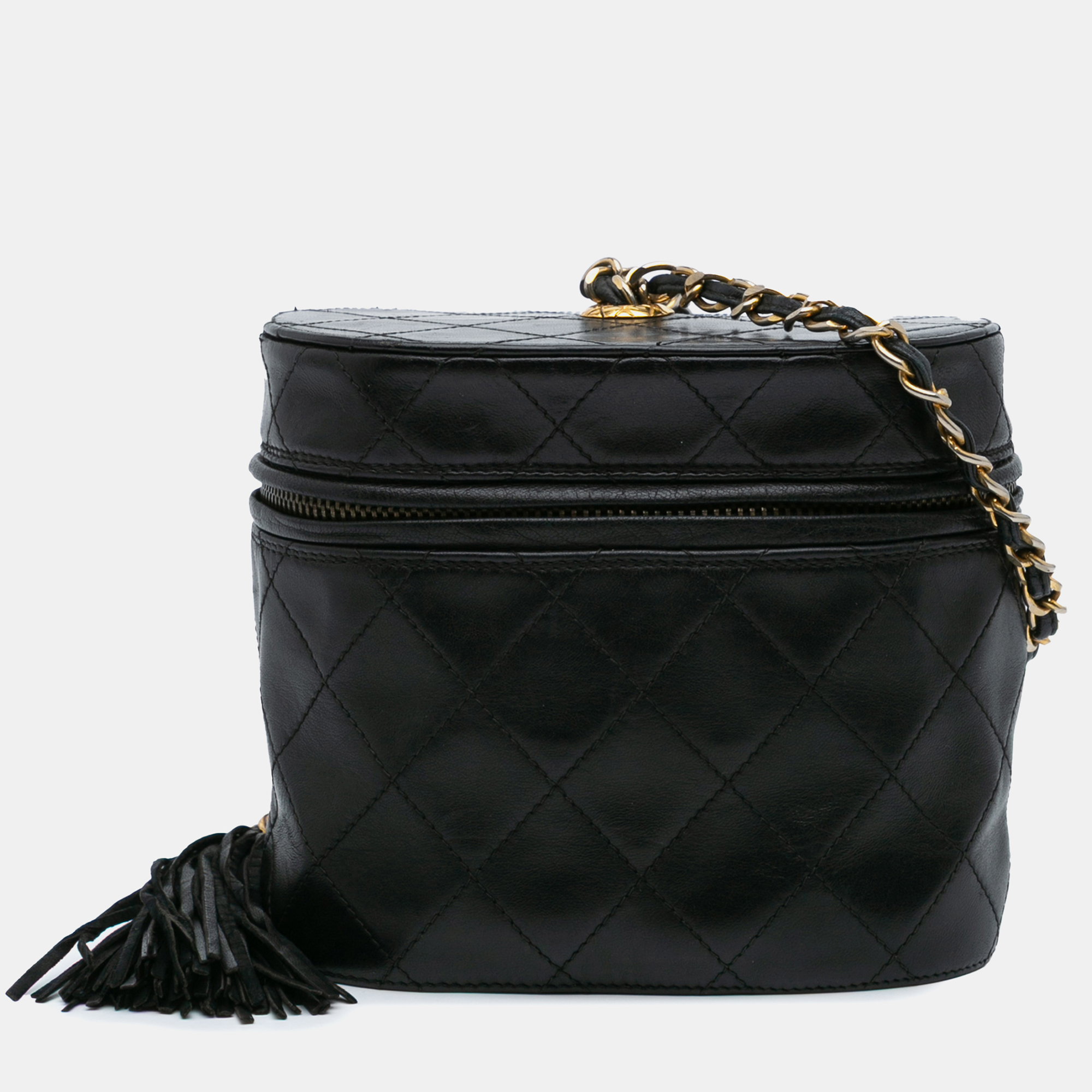 Chanel Black Quilted Lambskin Tassel Vanity Case