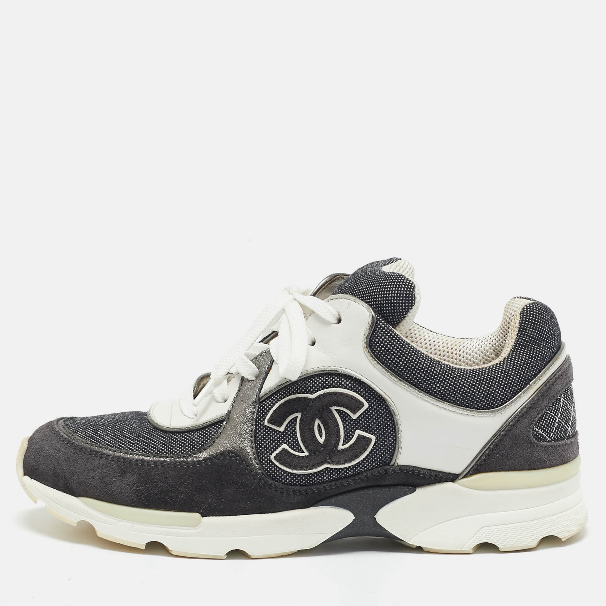 Chanel Multicolor Leather and Canvas CC Interlocking Logo Low Top Sneakers Size 36